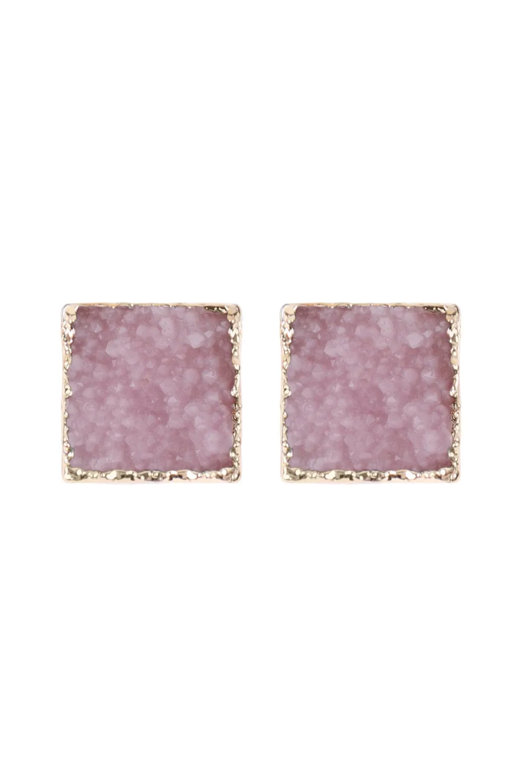 Hde2939 - Square Druzy Stone Stud Earrings