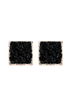 Hde2939 - Square Druzy Stone Stud Earrings