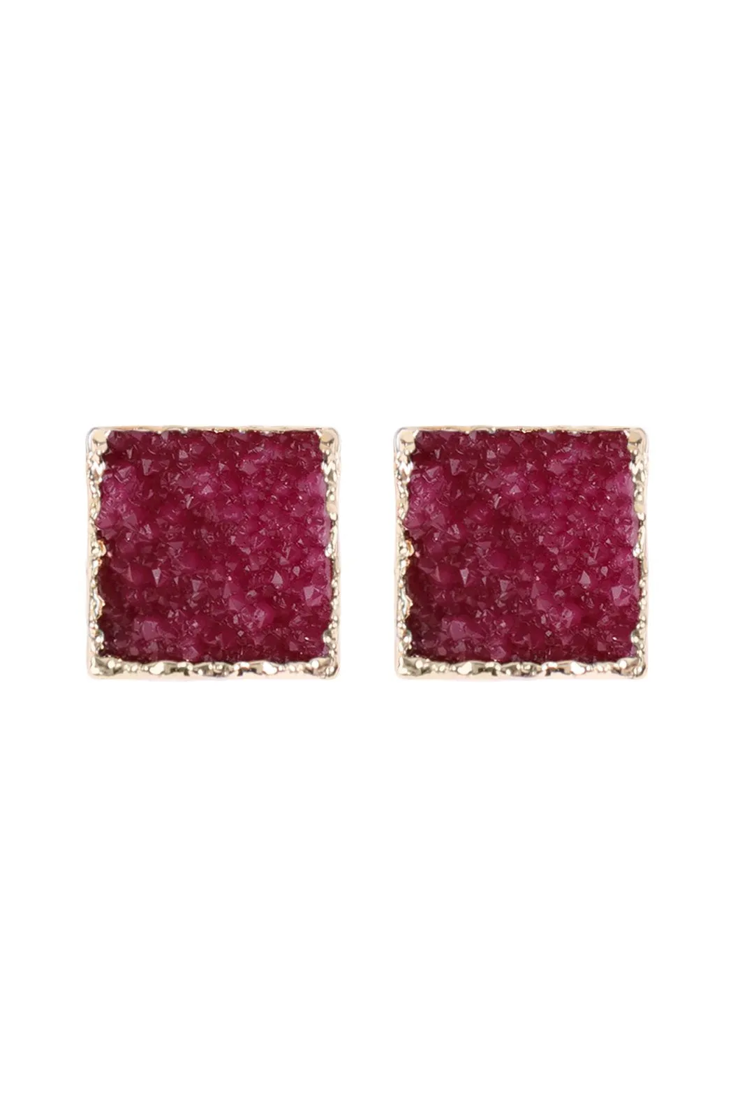 Hde2939 - Square Druzy Stone Stud Earrings