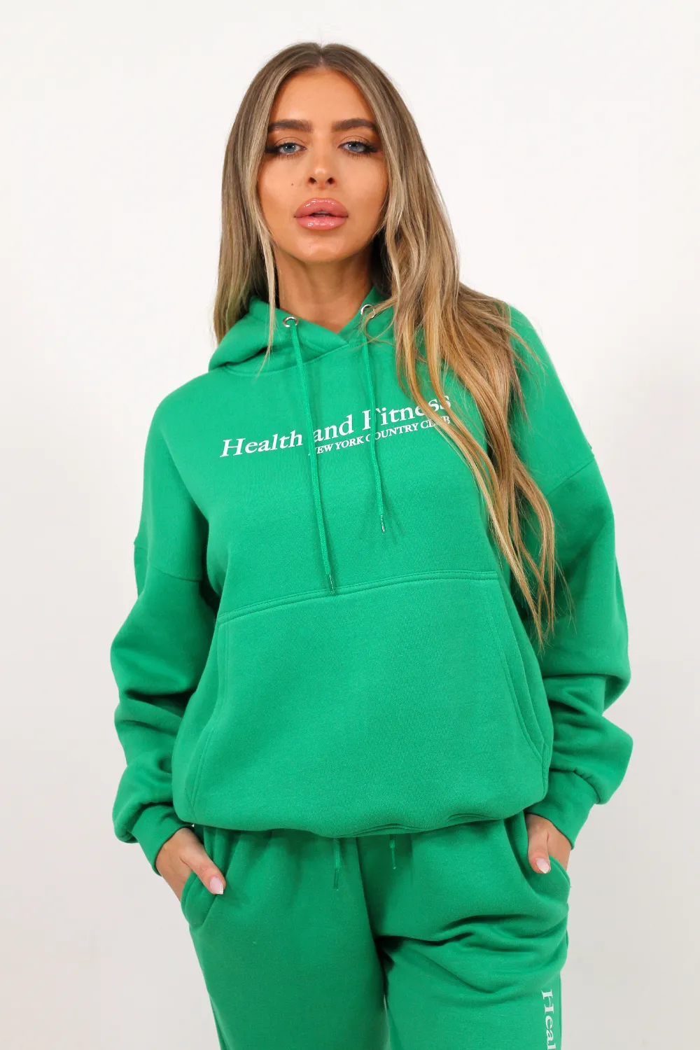 Health & fitness green hoodie jogger loungewear set