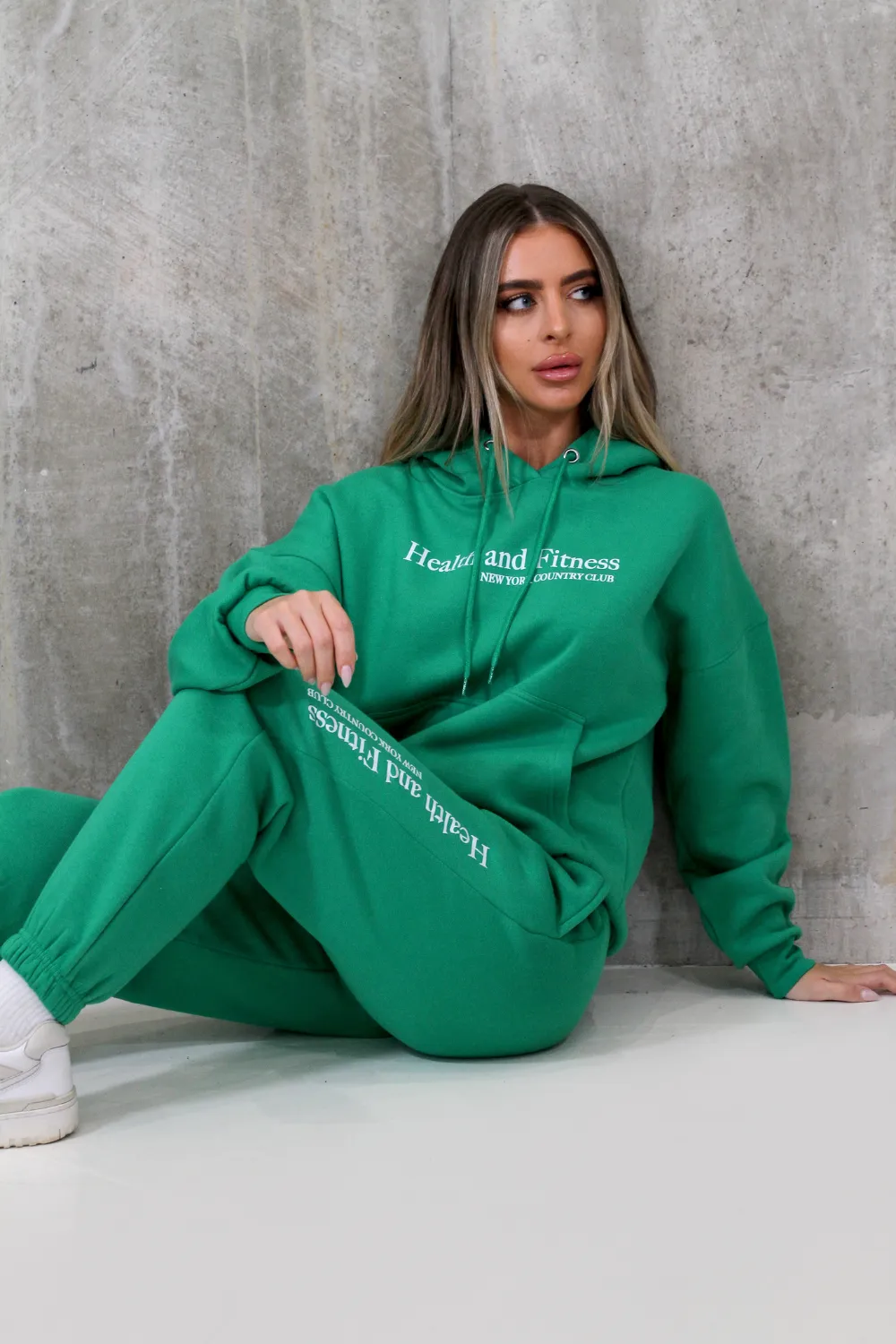 Health & fitness green hoodie jogger loungewear set