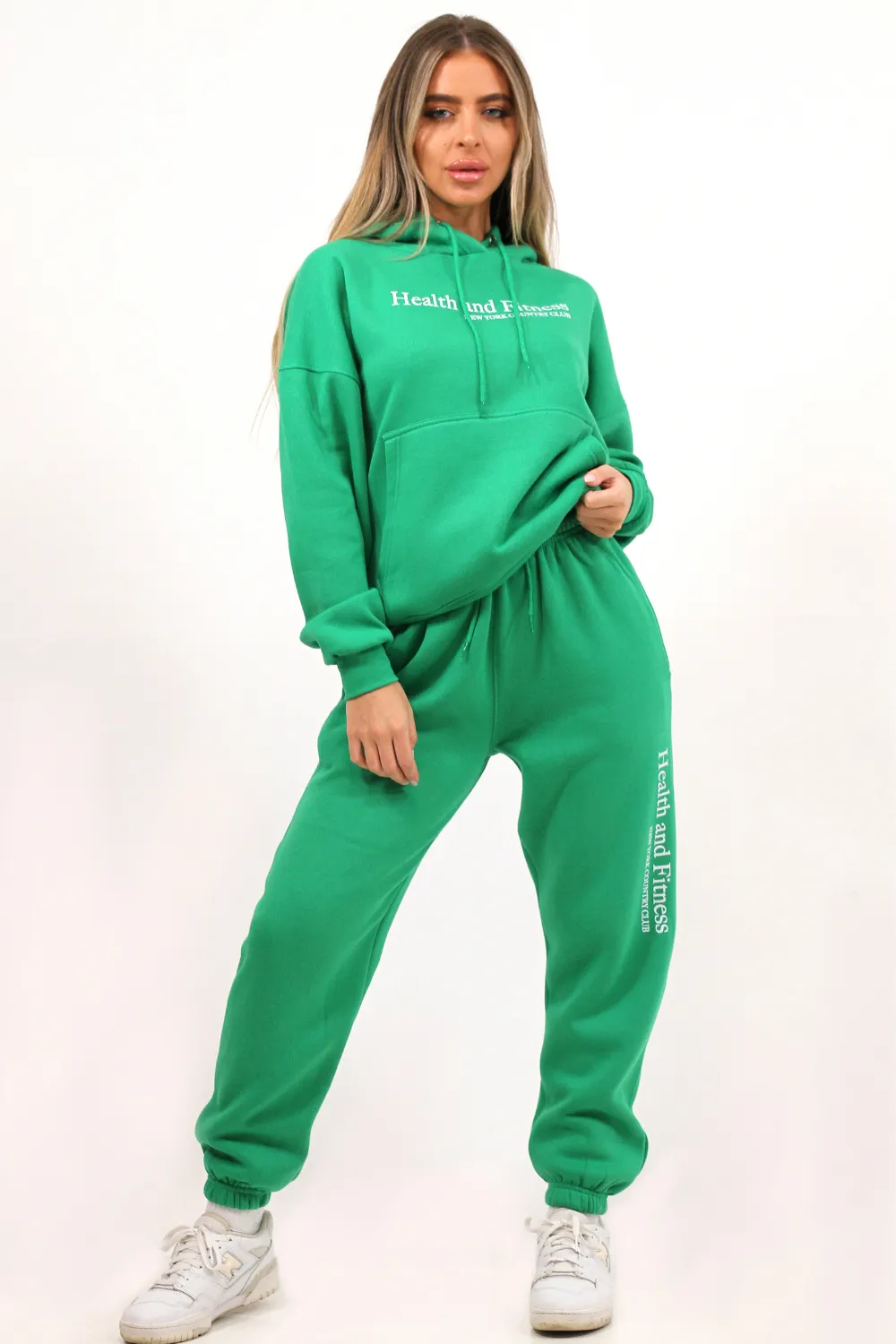 Health & fitness green hoodie jogger loungewear set