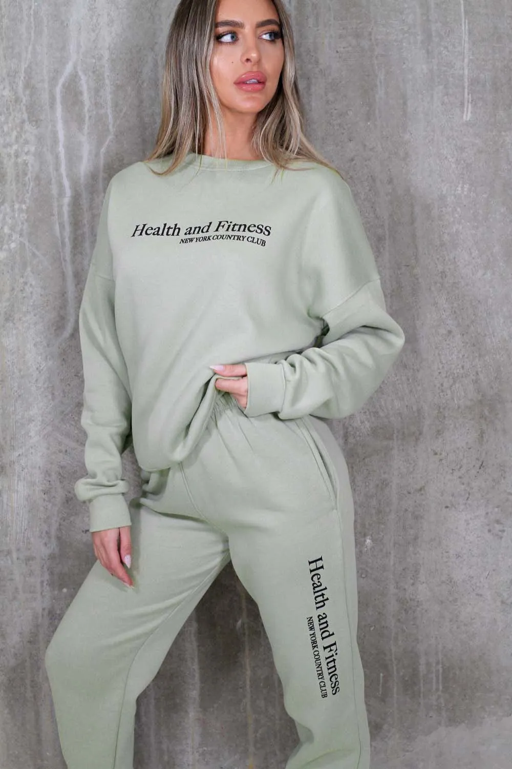 Health & fitness sage sweater jogger loungewear set