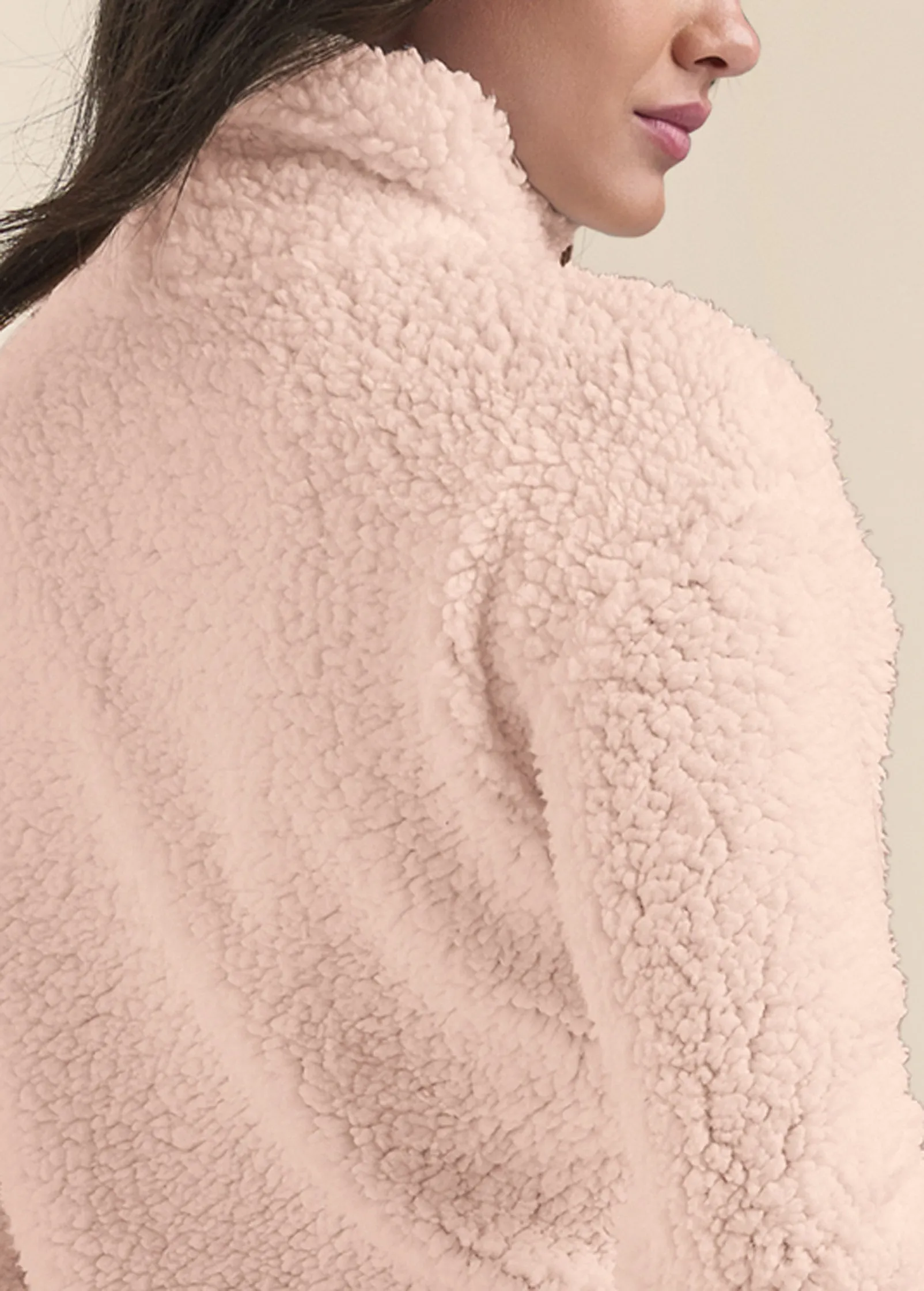 Heart Sherpa Sweatshirt  - Peach Blush