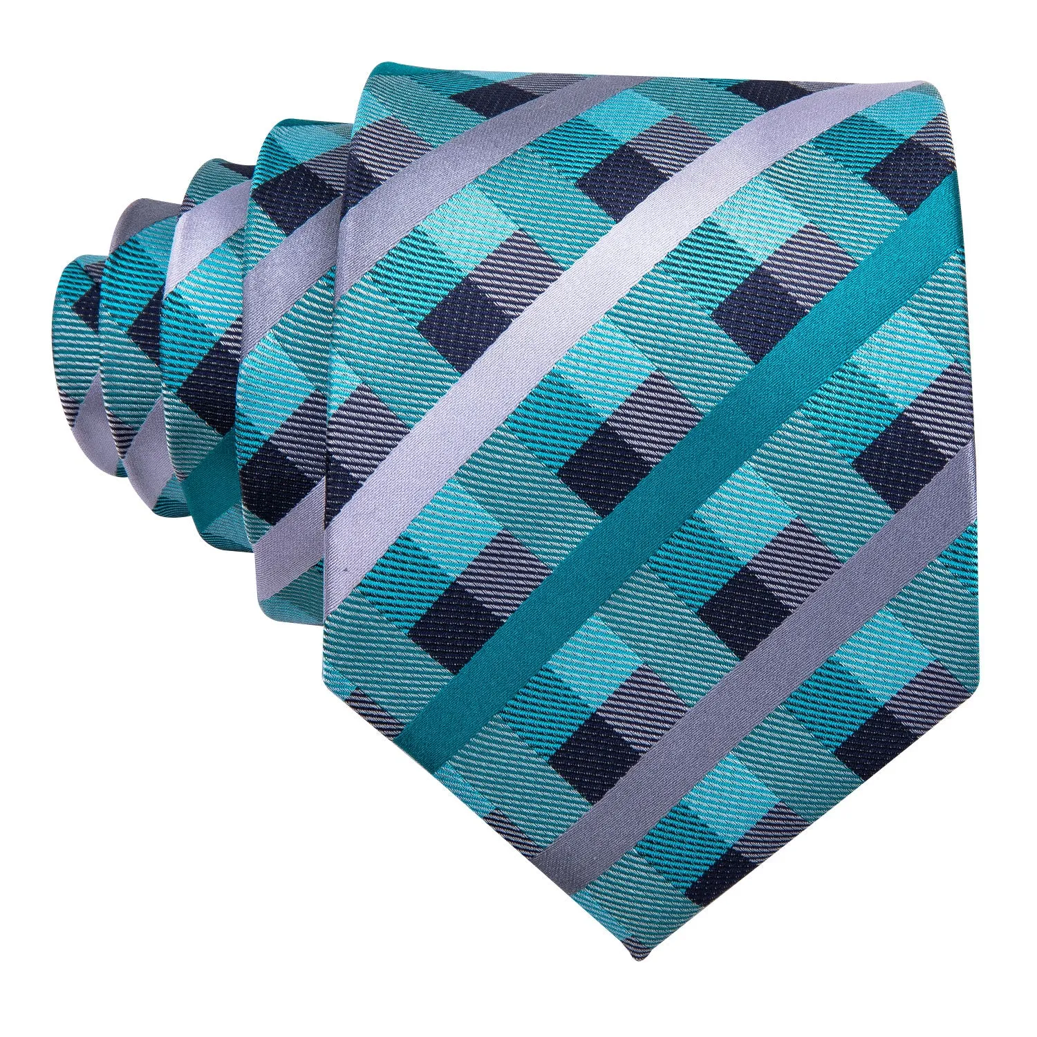 Hi-Tie Beautiful Plaid Checkered Necktie Pocket Square Cufflinks Set