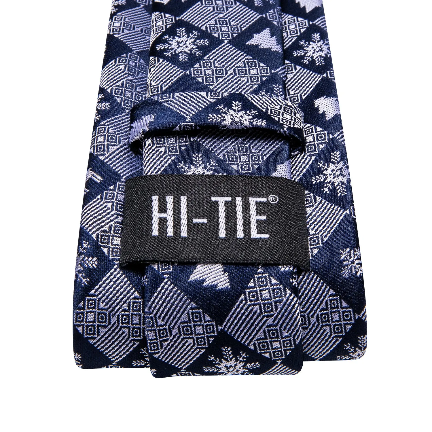 Hi-Tie Christmas Blue White Men's Neck Tie Pocket Square Cufflinks Set