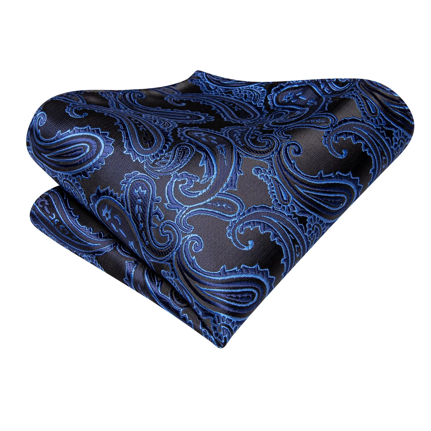 Hi-Tie Necktie Blue Black Paisley Mens Tie Pocket Square Cufflinks Set