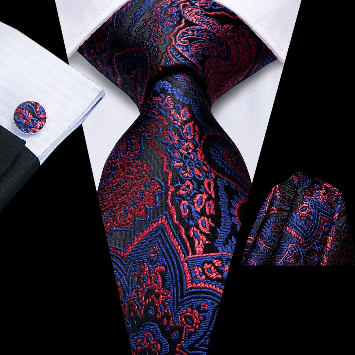 Hi-Tie Paisley Tie Blue Red Silk Necktie for Men