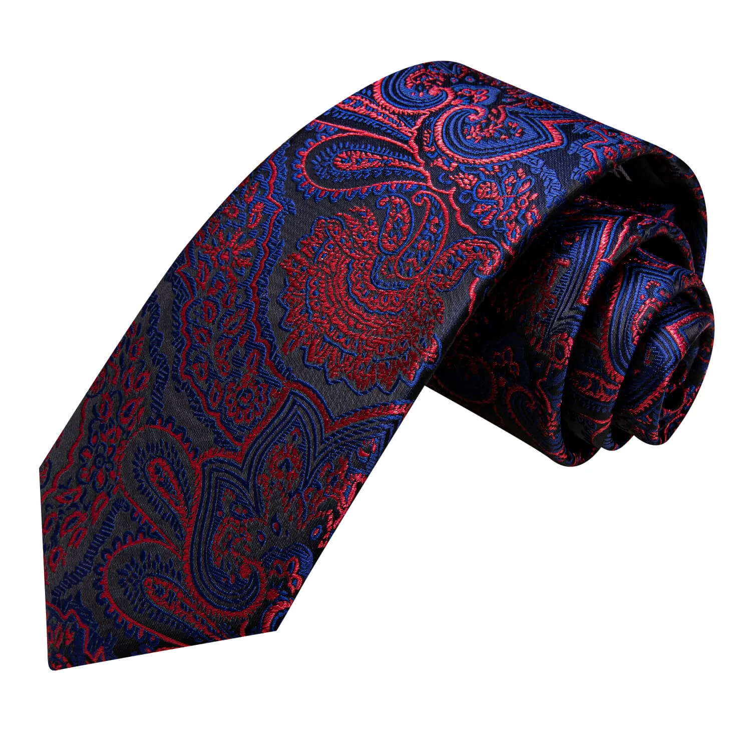 Hi-Tie Paisley Tie Blue Red Silk Necktie for Men