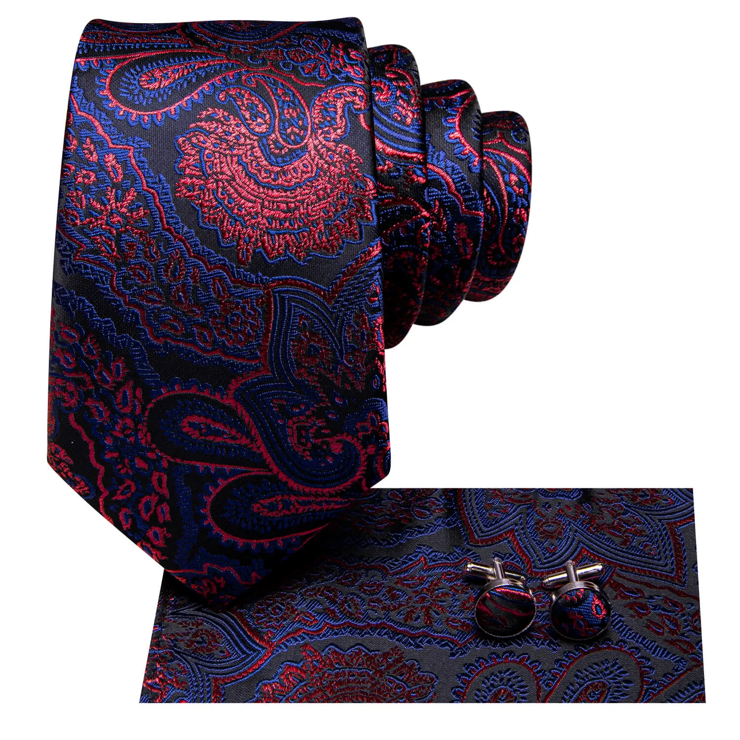 Hi-Tie Paisley Tie Blue Red Silk Necktie for Men