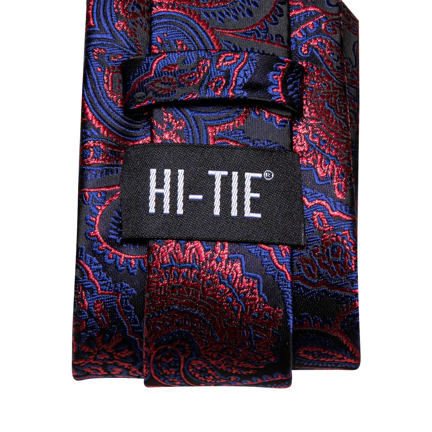 Hi-Tie Paisley Tie Blue Red Silk Necktie for Men