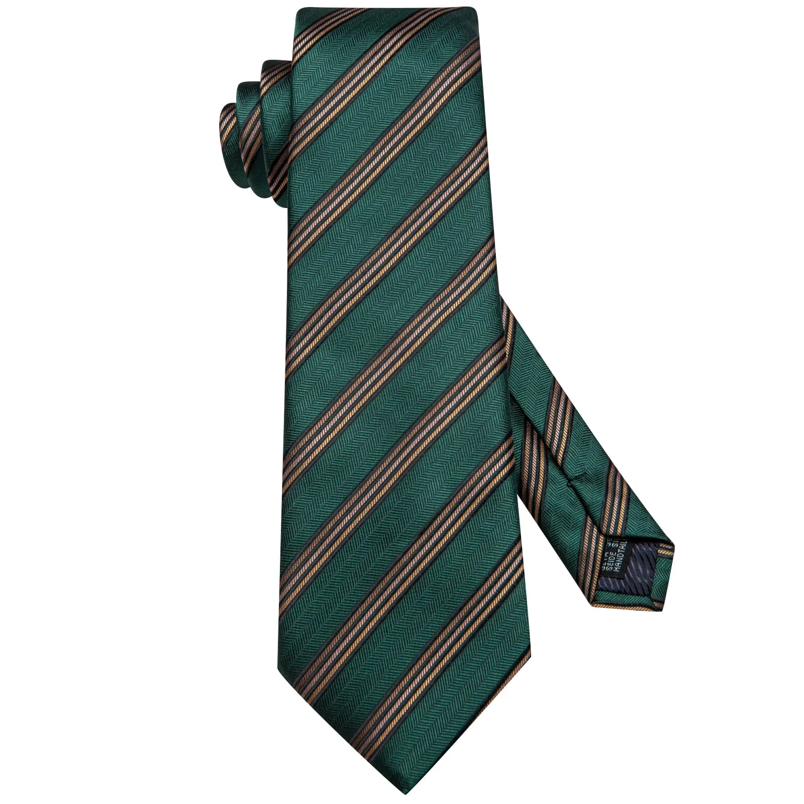 Hi-Tie Phthalo Green Striped Silk Mens Tie Handkerchief Cufflinks Set