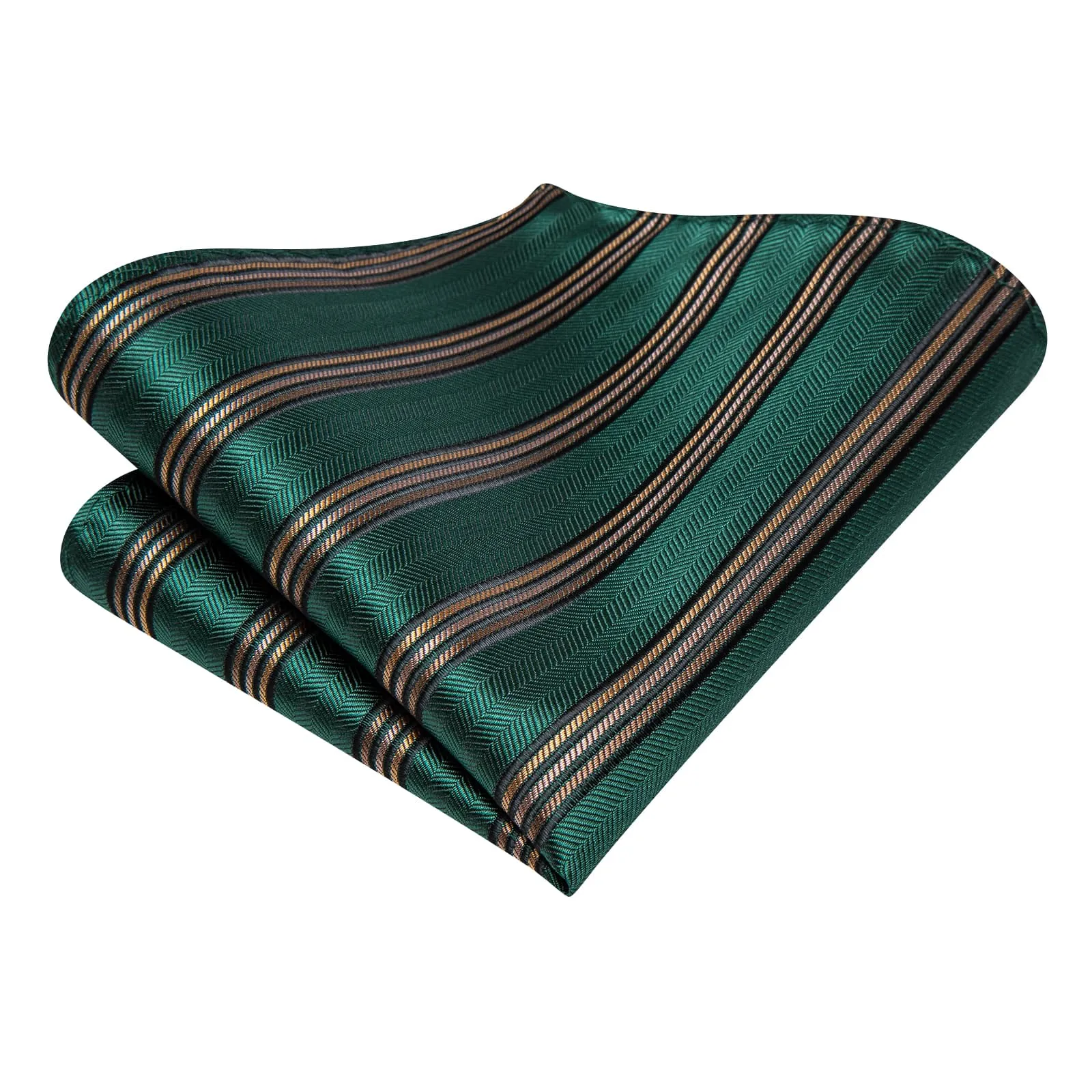 Hi-Tie Phthalo Green Striped Silk Mens Tie Handkerchief Cufflinks Set