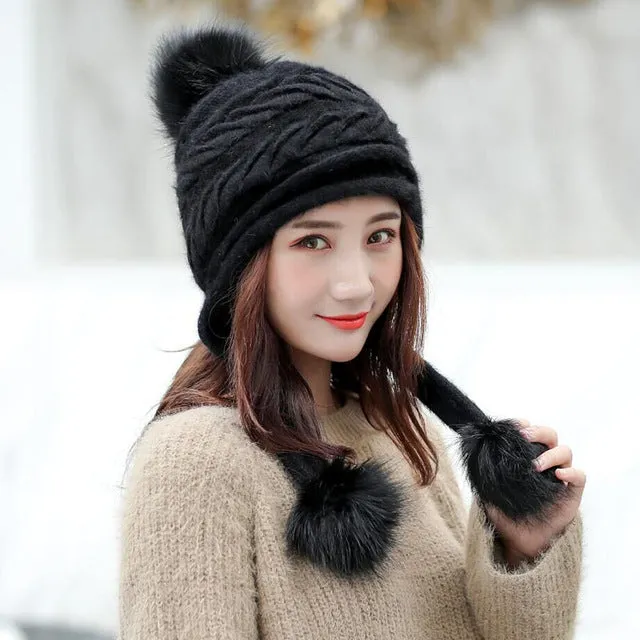 Hot Ski Girl Big Fur Pom Pom Ball Casual Warm Knitted Winter Beanie