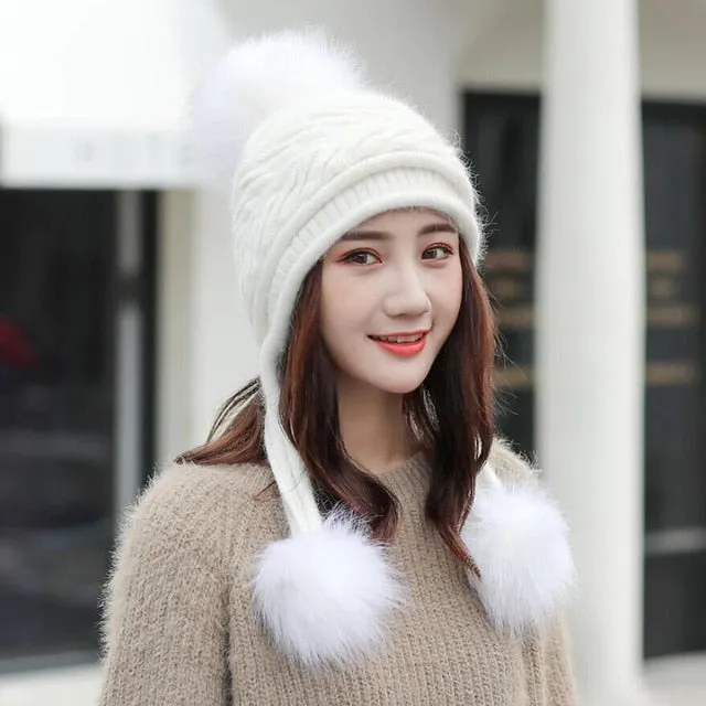 Hot Ski Girl Big Fur Pom Pom Ball Casual Warm Knitted Winter Beanie