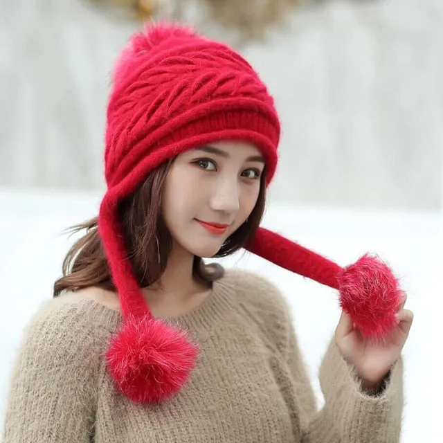 Hot Ski Girl Big Fur Pom Pom Ball Casual Warm Knitted Winter Beanie