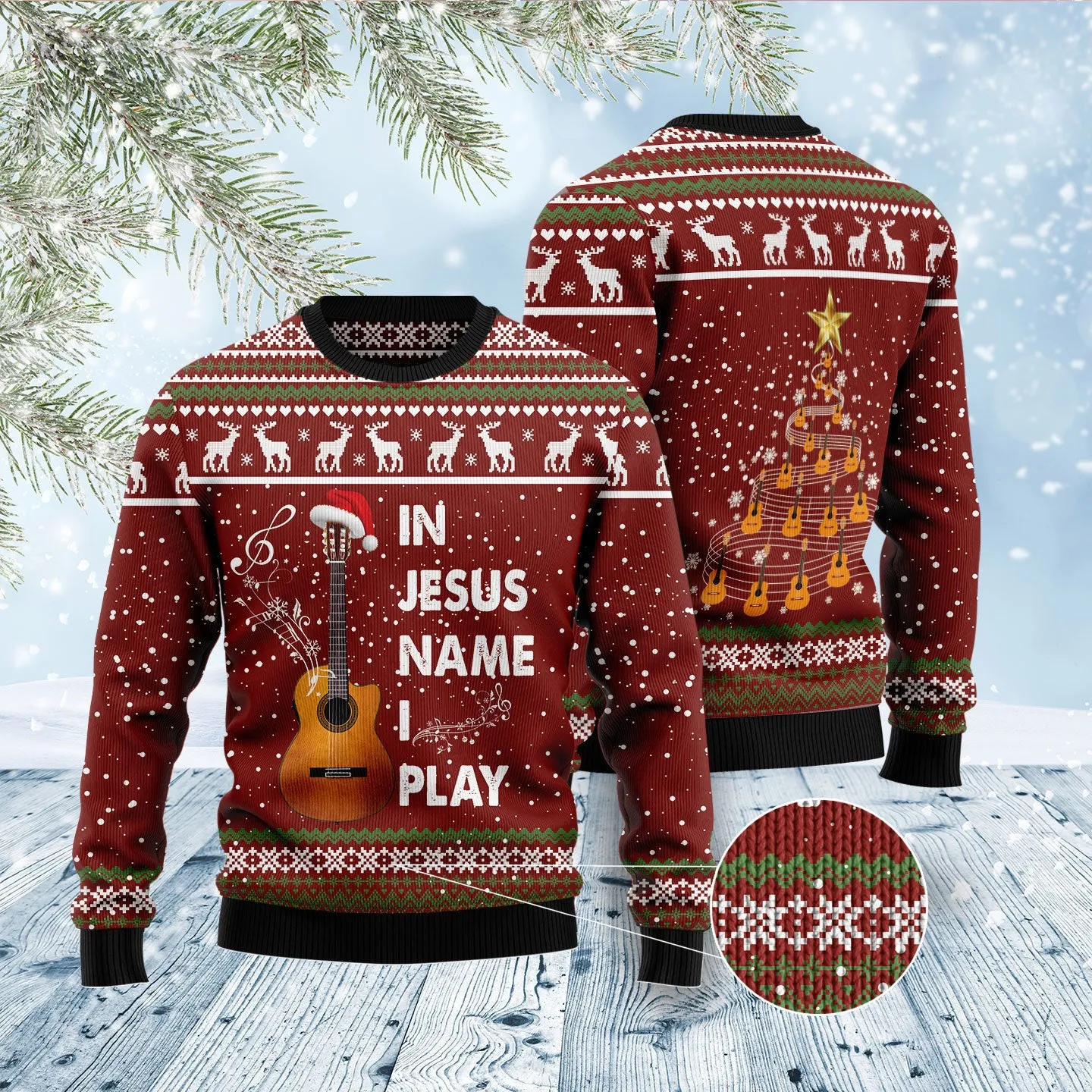 In Jesus Name I Play Guitar Ugly Christmas Sweater - Xmas Gifts For Him Or Her - Christmas Gift For Friends - Jesus Christ Sweater