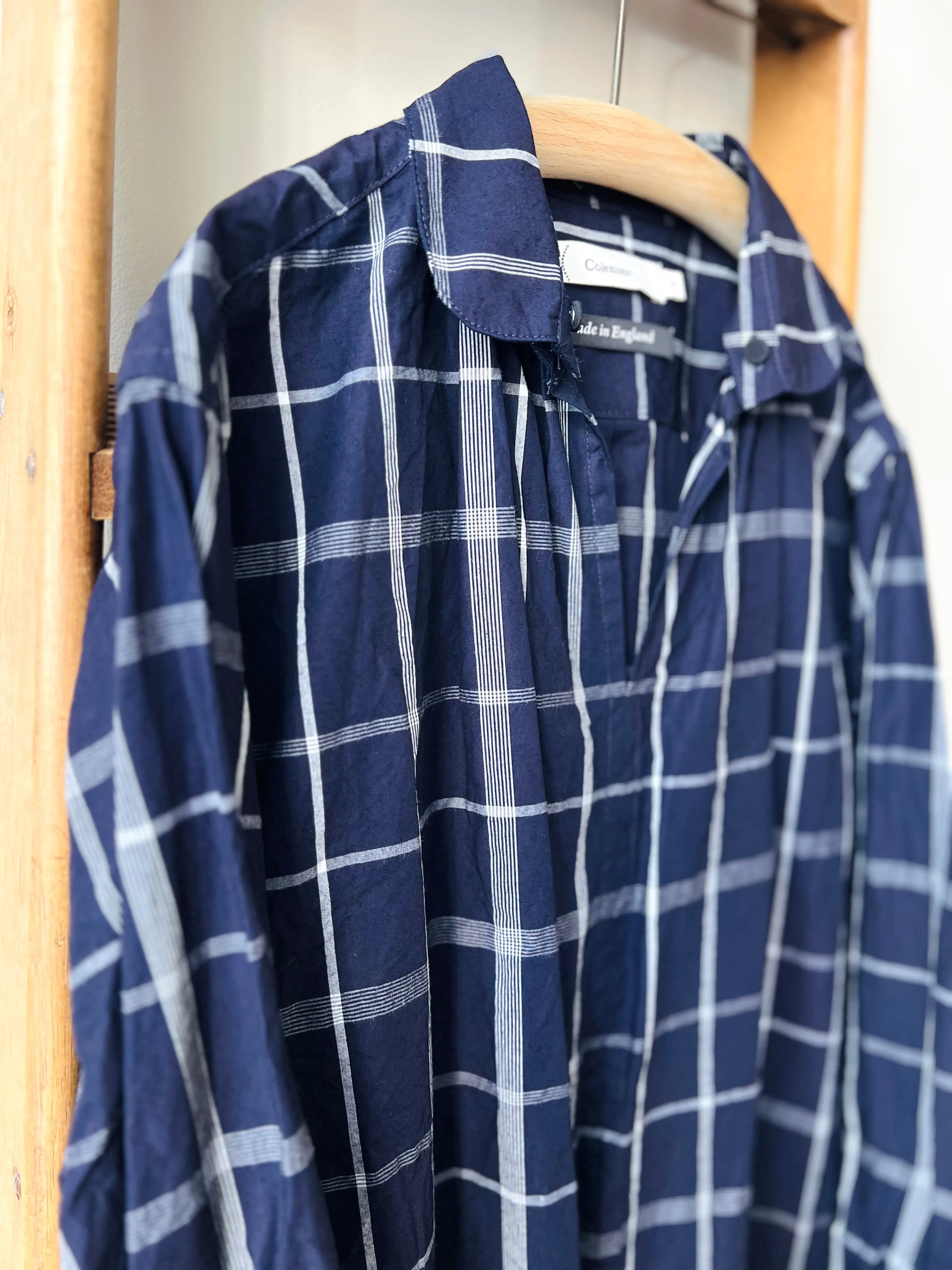 Indigo Cotton Check Smock / Indigo