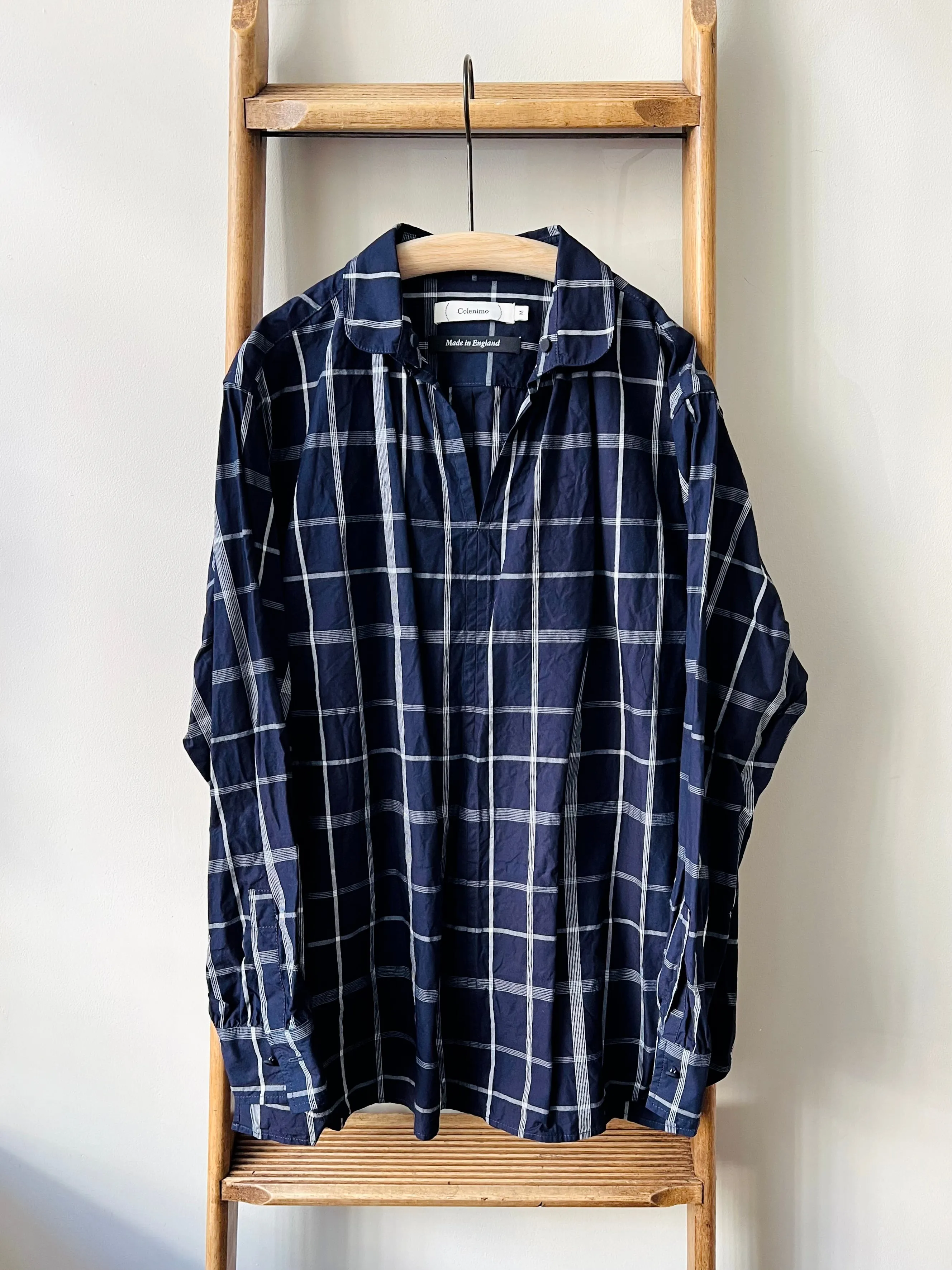 Indigo Cotton Check Smock / Indigo