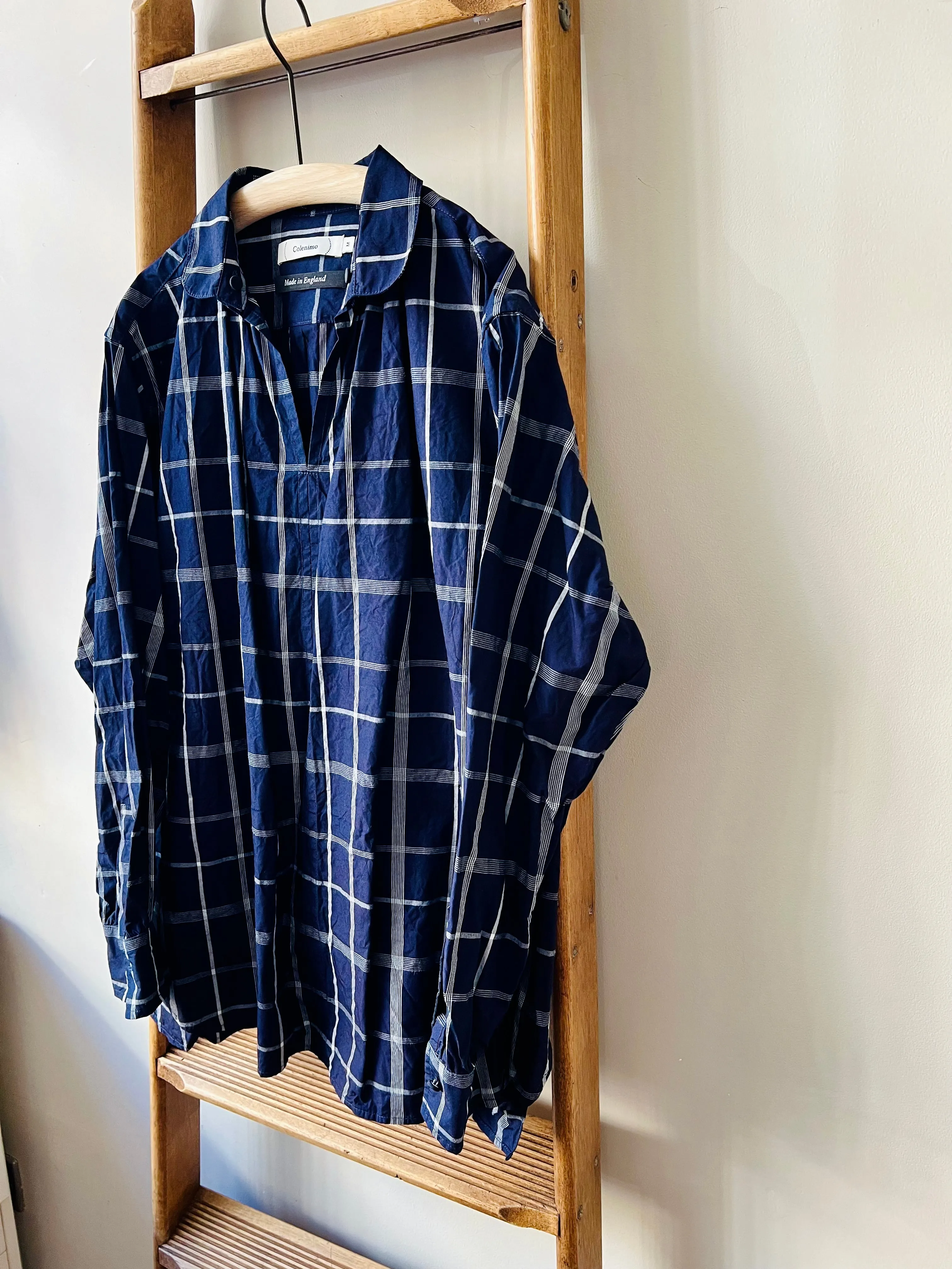 Indigo Cotton Check Smock / Indigo