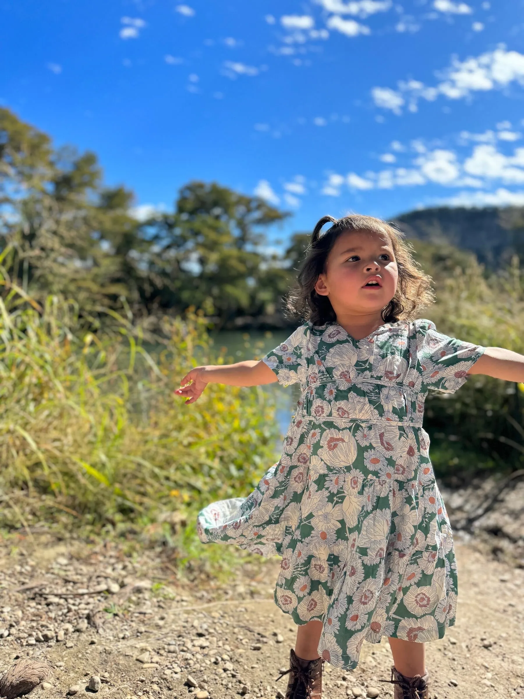 Indigo Dress, Green Floral