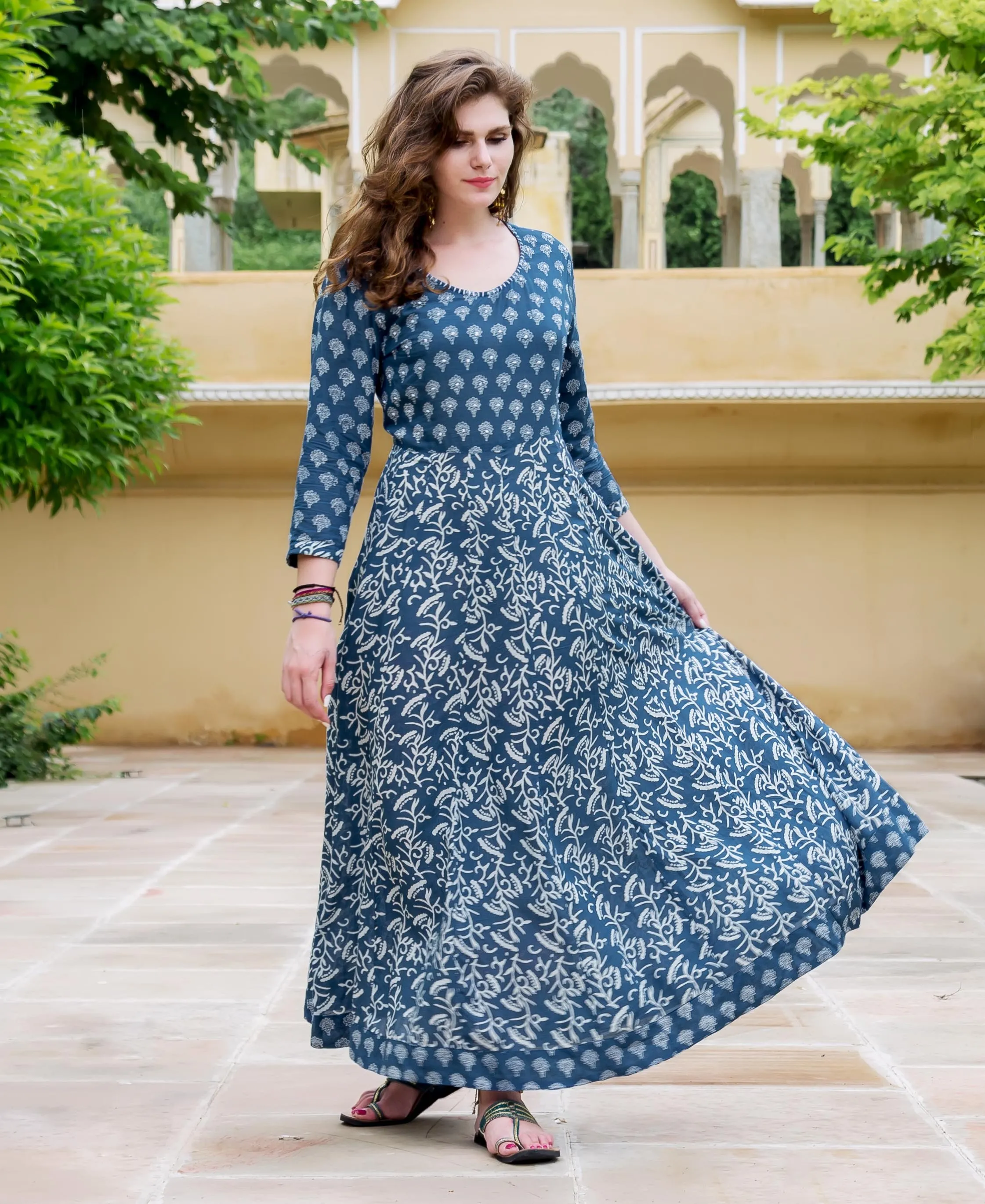 Indigo Printed Flared Dress