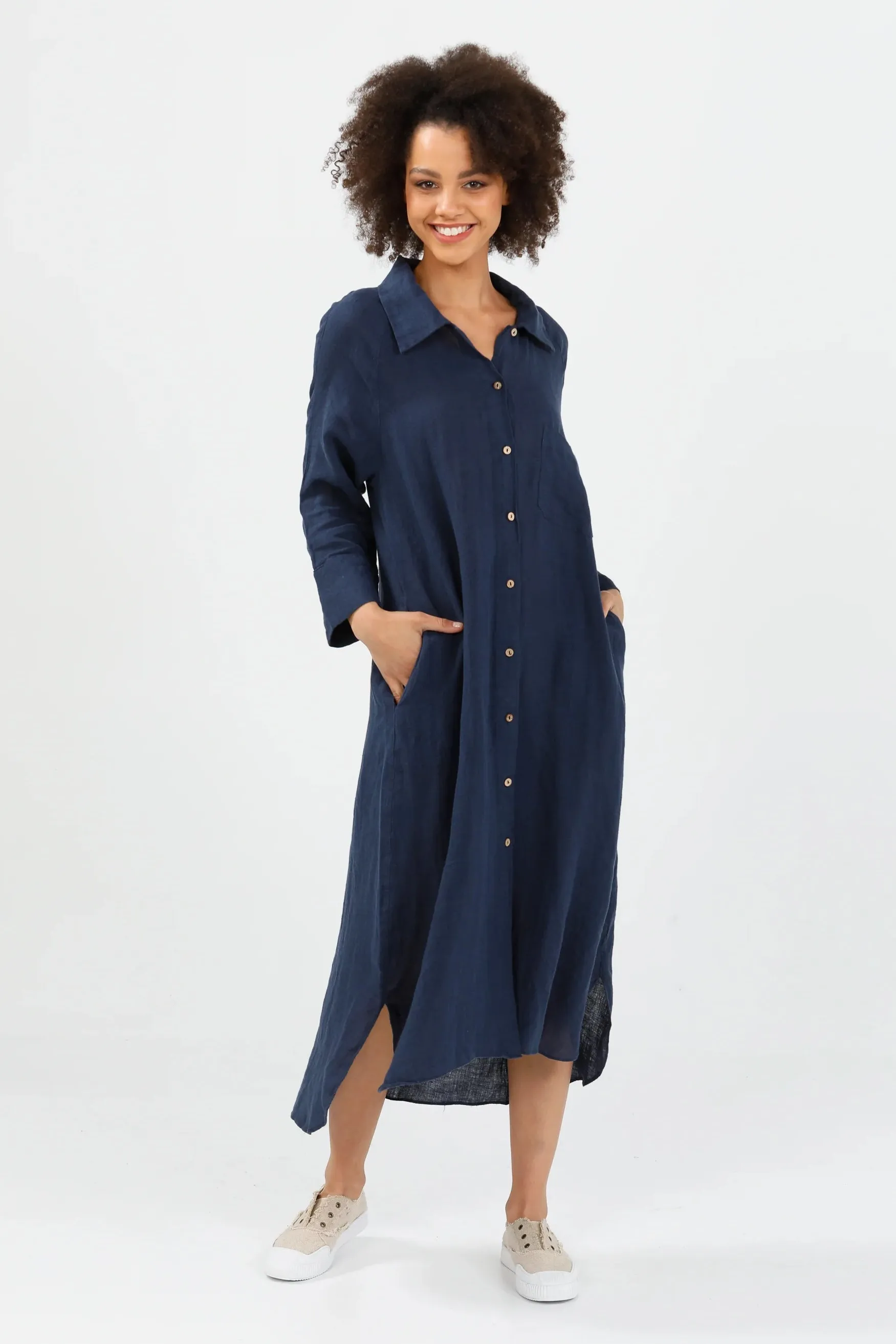 Ines Shirt Dress in Navy