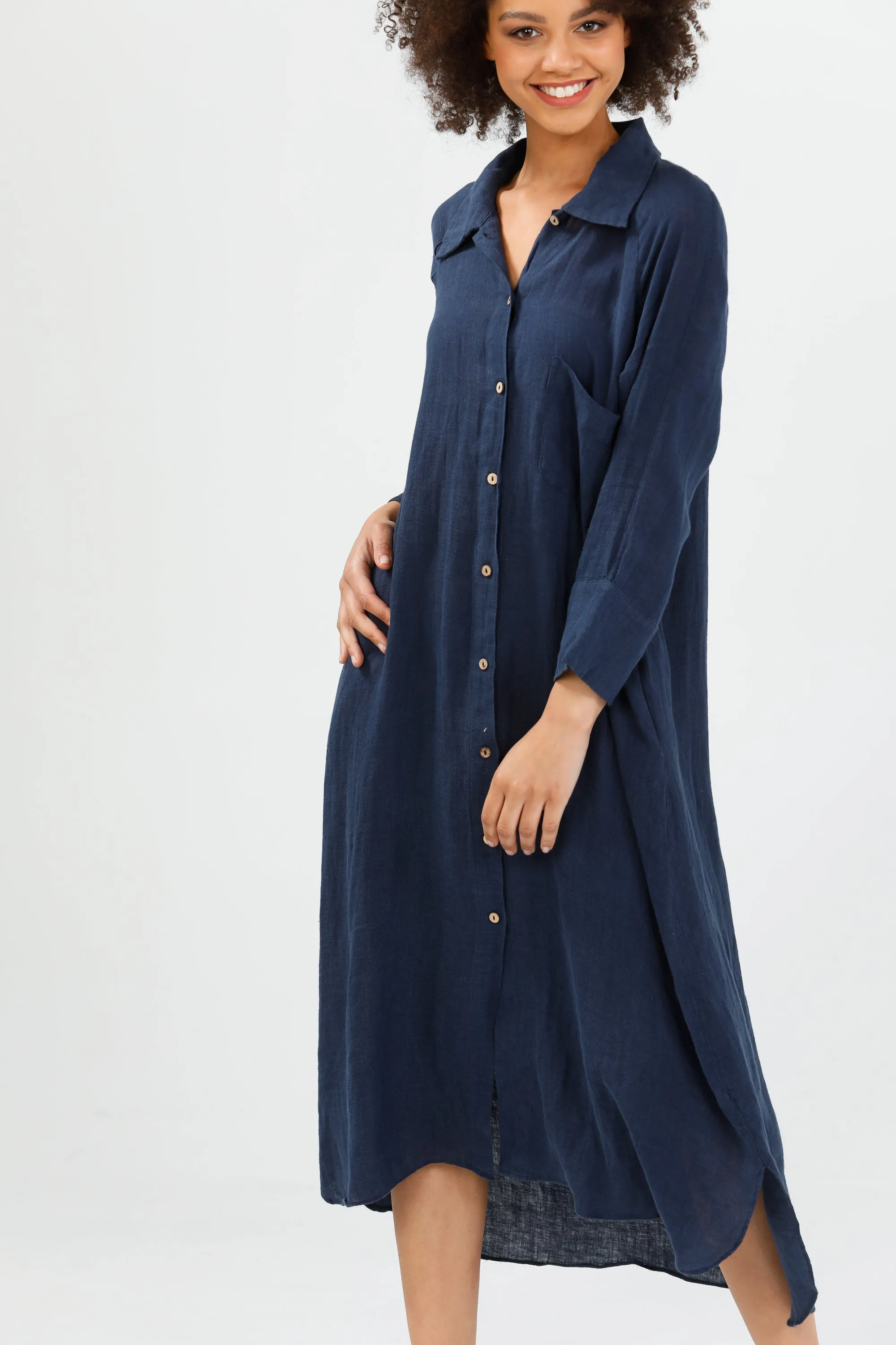 Ines Shirt Dress in Navy