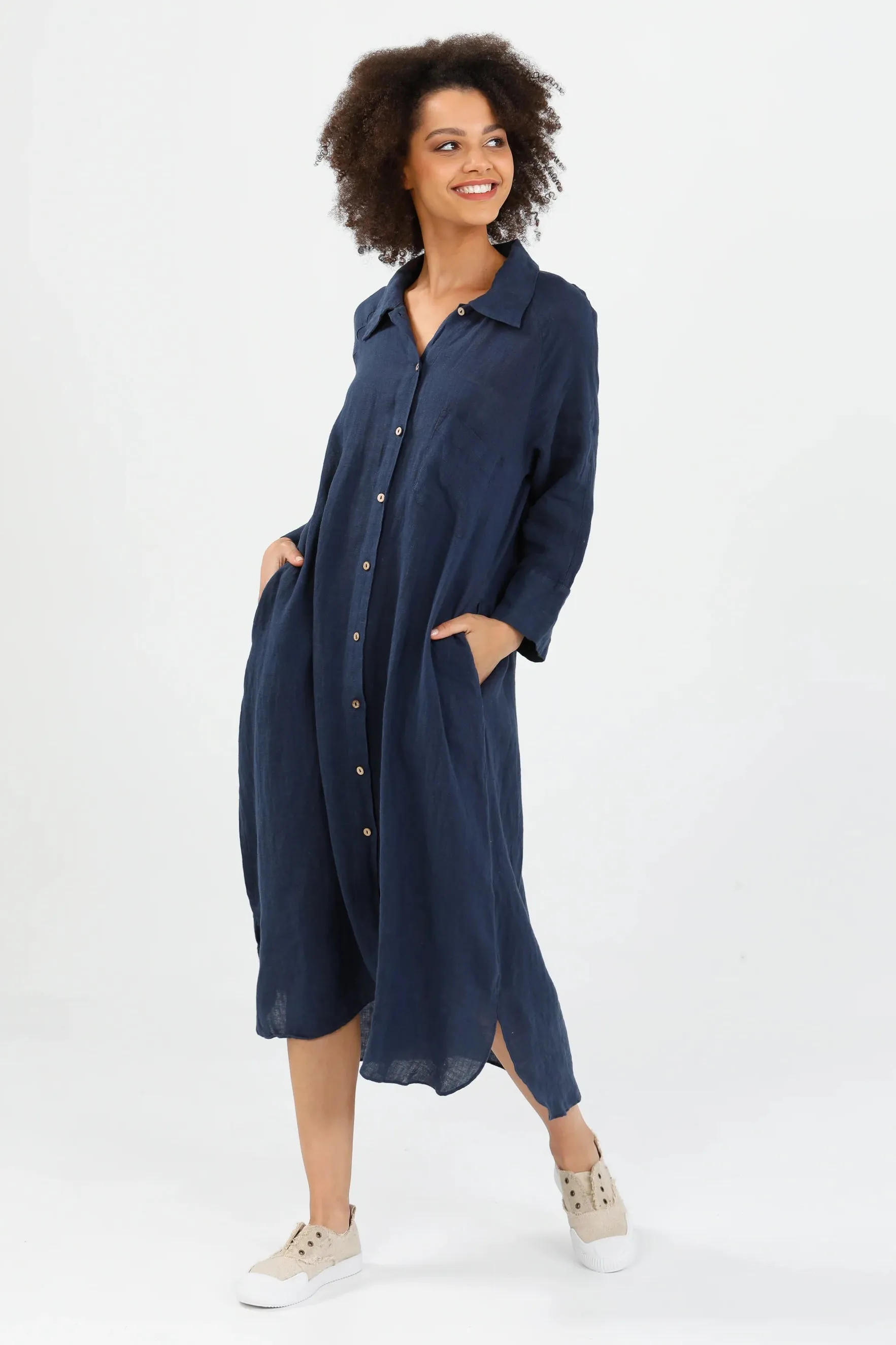 Ines Shirt Dress in Navy