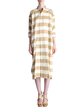 Issey Miyake Plantation Vintage Cream & Beige Striped Shirt Dress