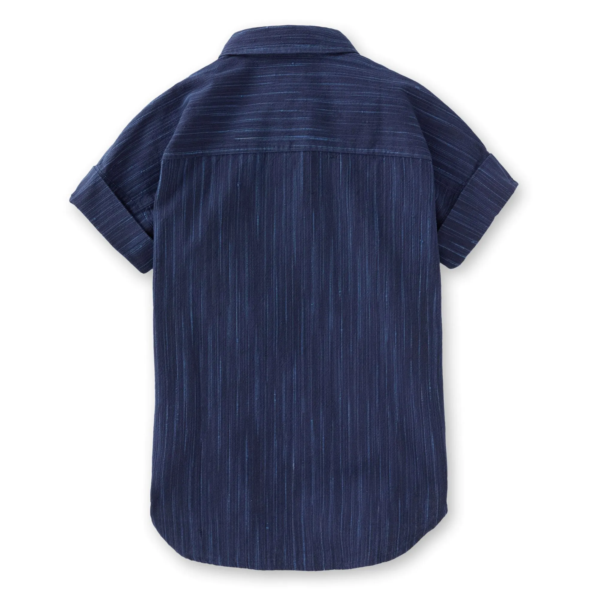 J. Peterman Women's Short Sleeve Popover Blouse with Front Pockets in Indigo Stripe