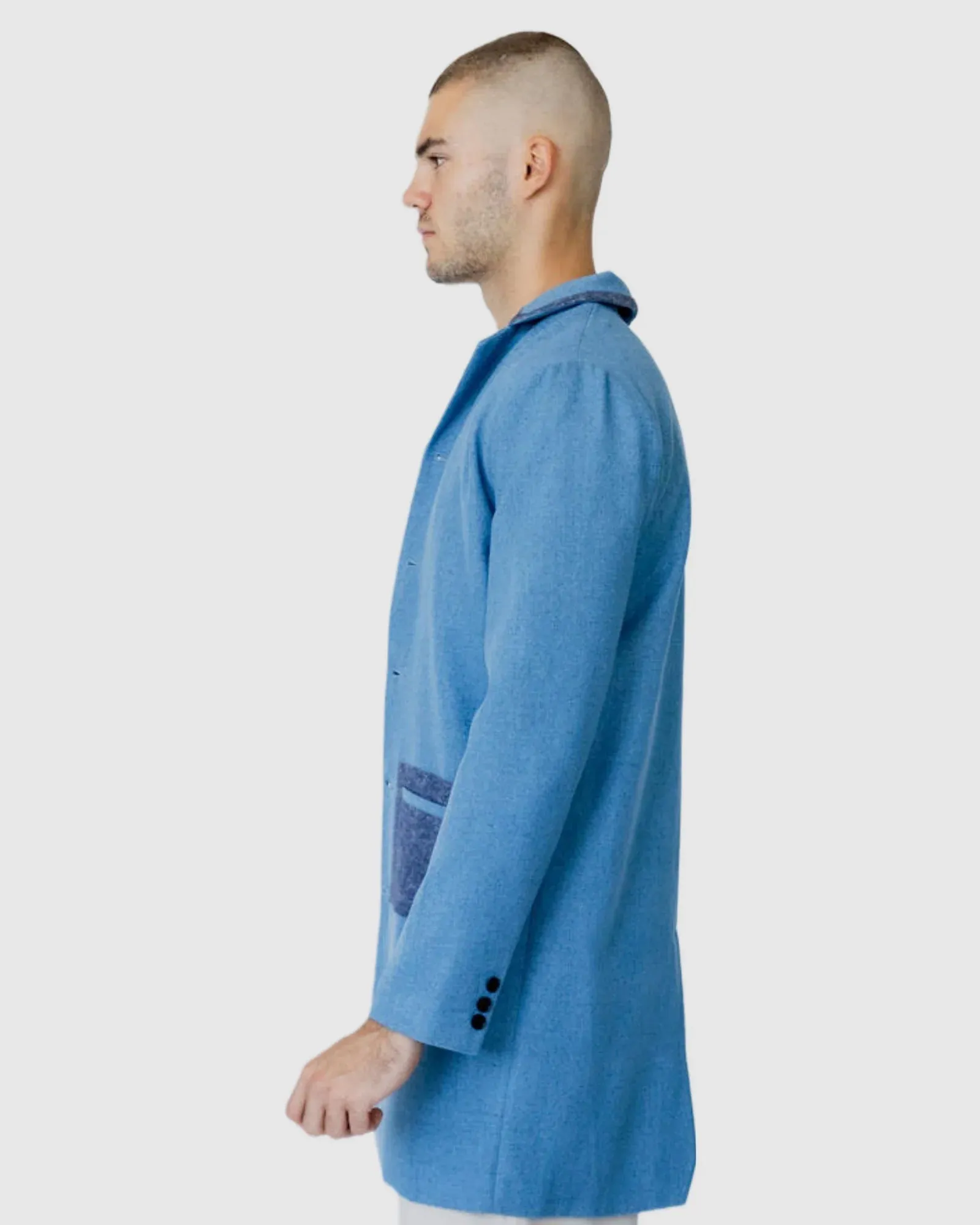 Justin Cassin Hemming Woven Coat in Blue Color