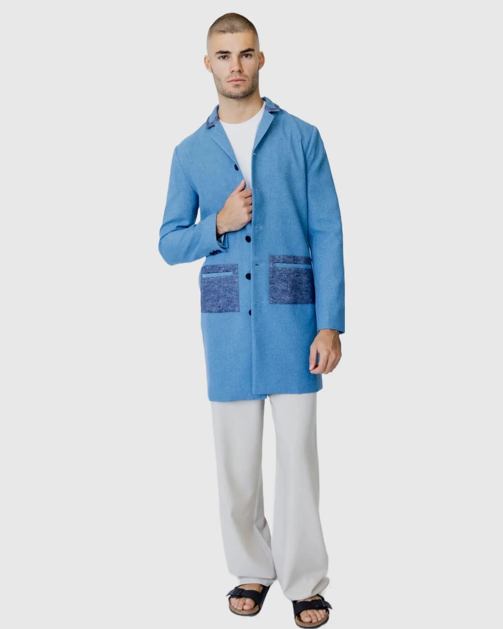 Justin Cassin Hemming Woven Coat in Blue Color