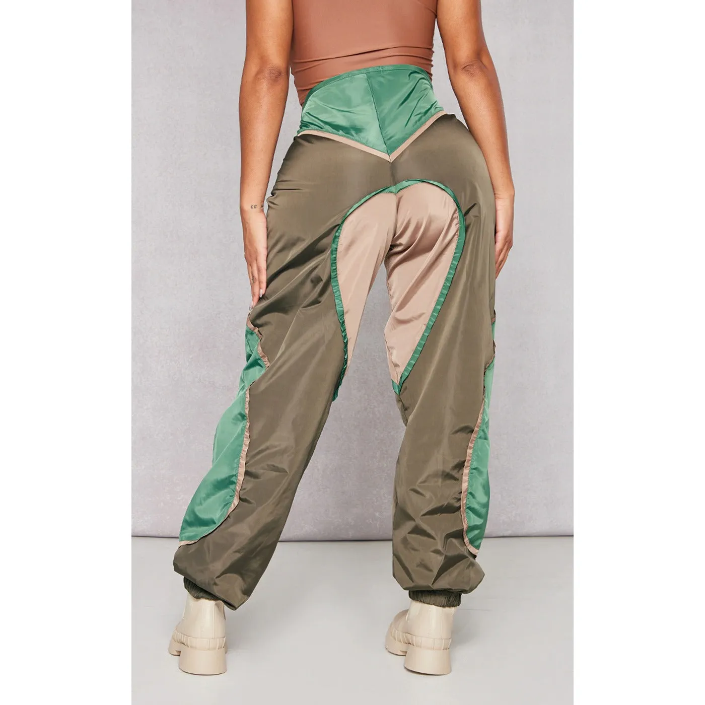 Khaki Contrast Panel V Front Joggers