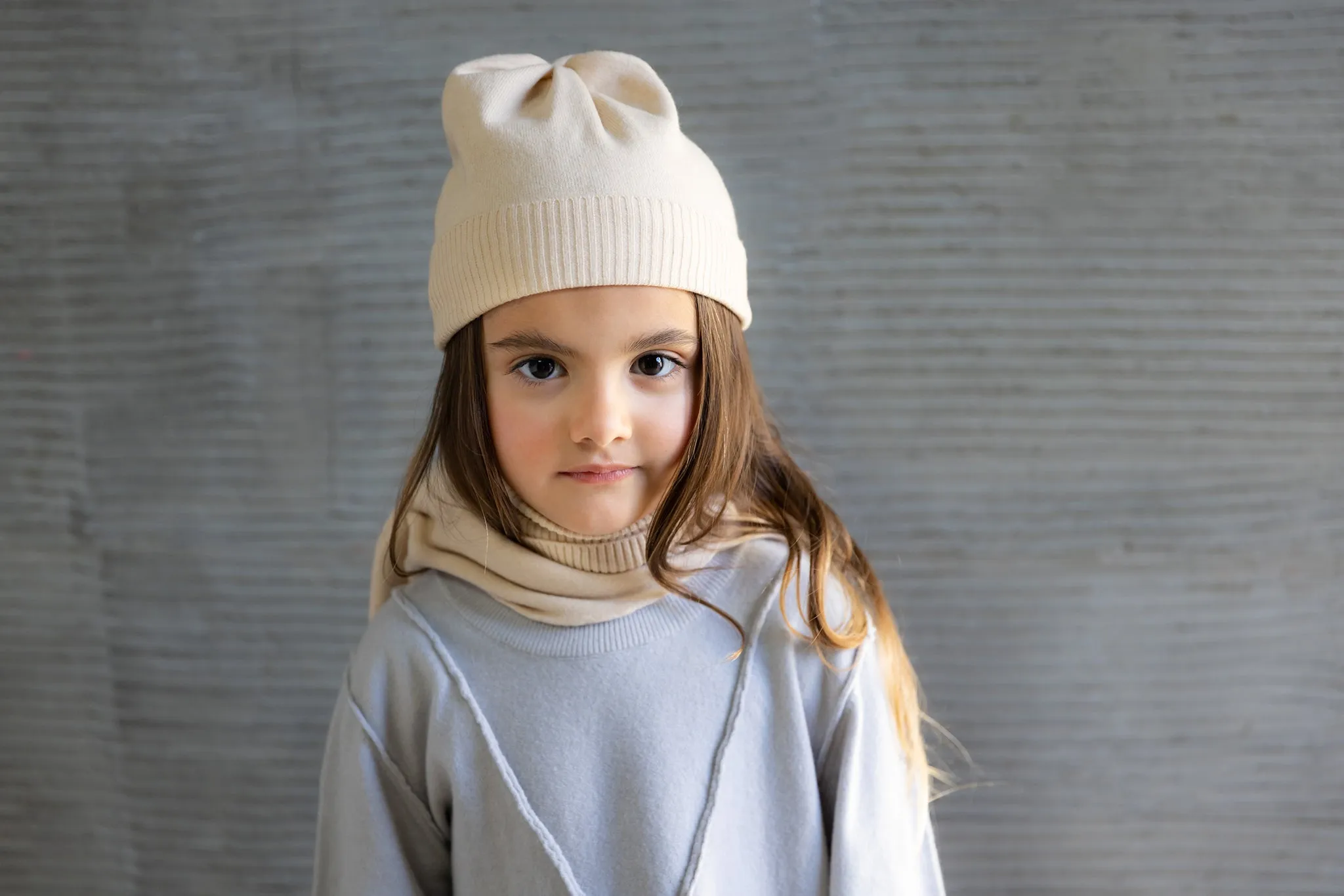 Kids Knot Beanie in Beige Knit