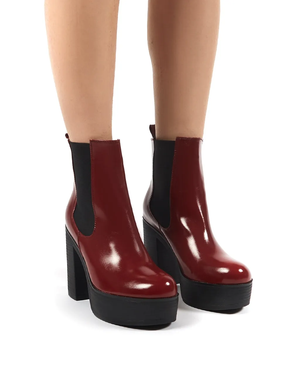 Lacey Burgundy PU Chelsea Boot Heels