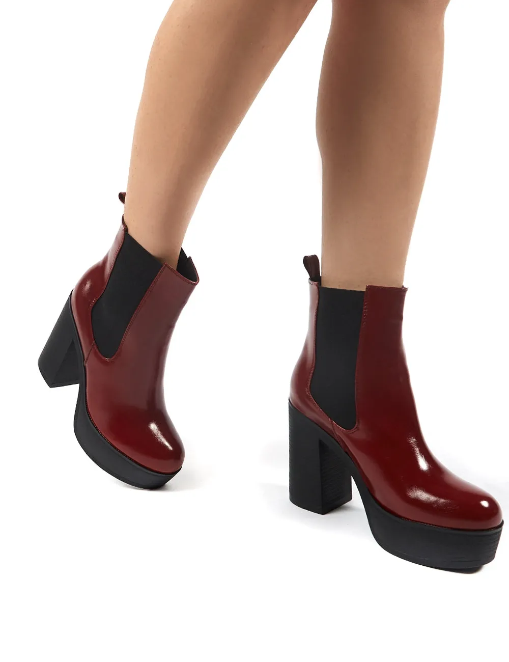 Lacey Burgundy PU Chelsea Boot Heels