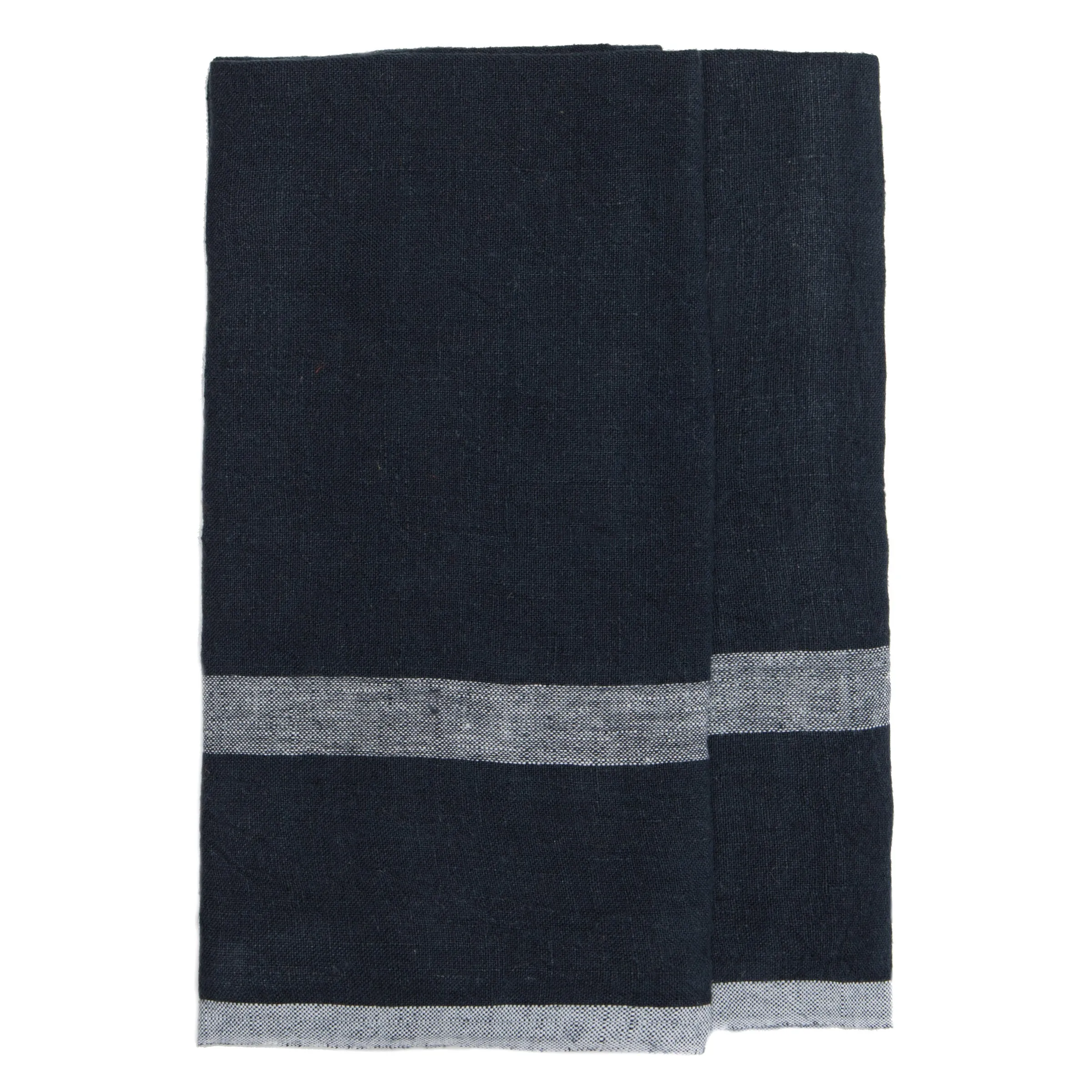 Laundered Linen Kitchen Towels Indigo & White, Set of 2