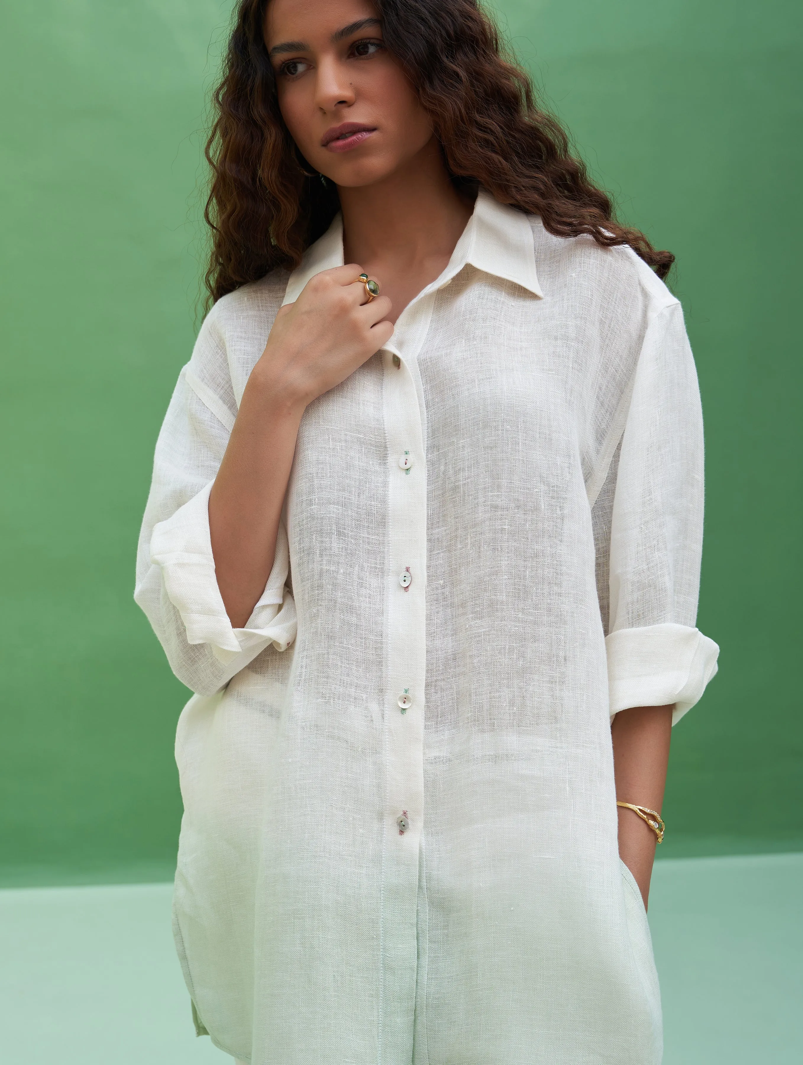 Lessa Sheer Linen Tie-Dye Shirt - Ivory