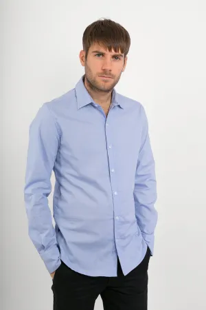 Light Blue with Blue Dots Print Cotton Slim Fit Mens Shirt Long Sleeve