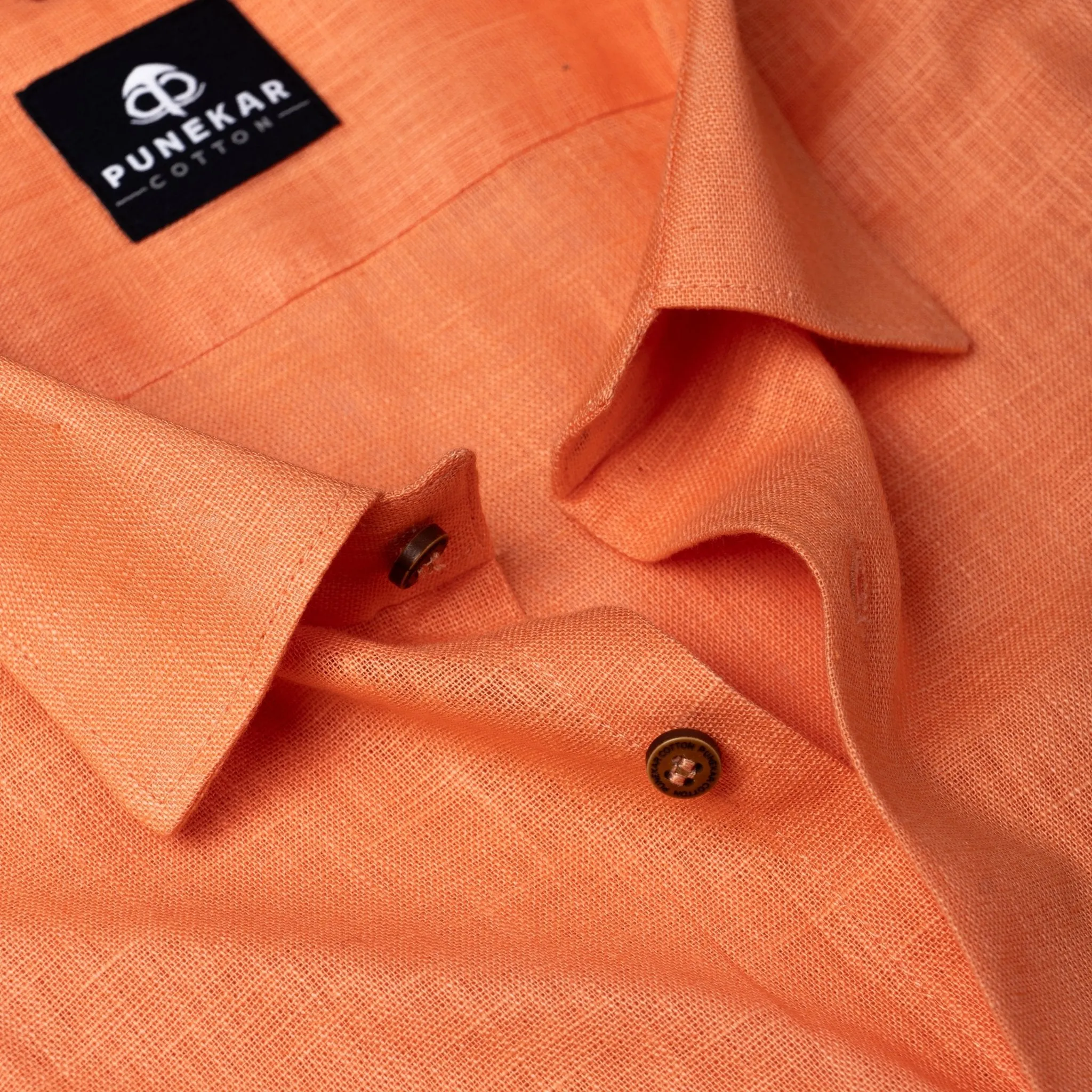 Light Orange Color Linen Formal Shirts For Men