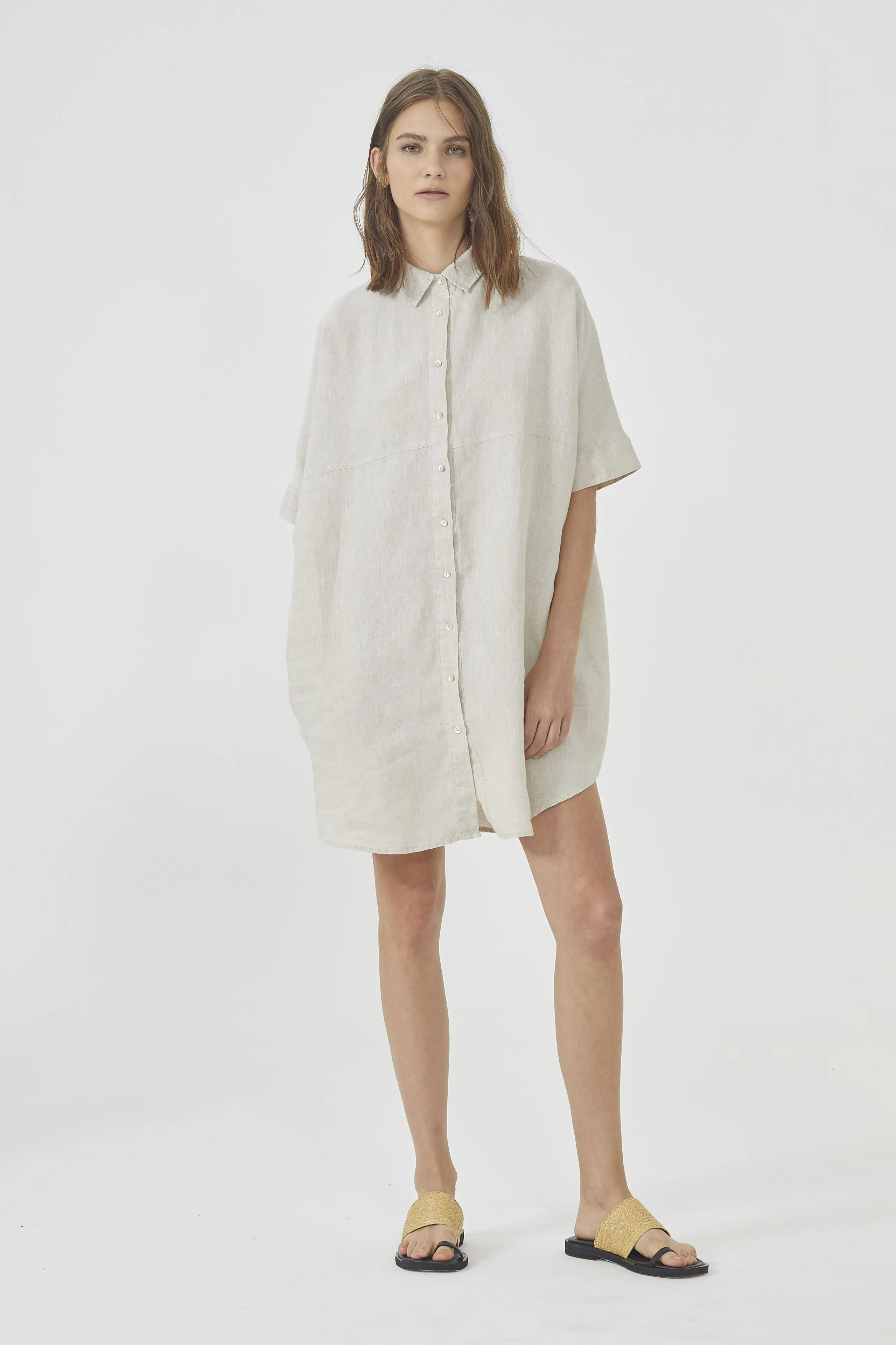 Linen Shirt Dress - Natural