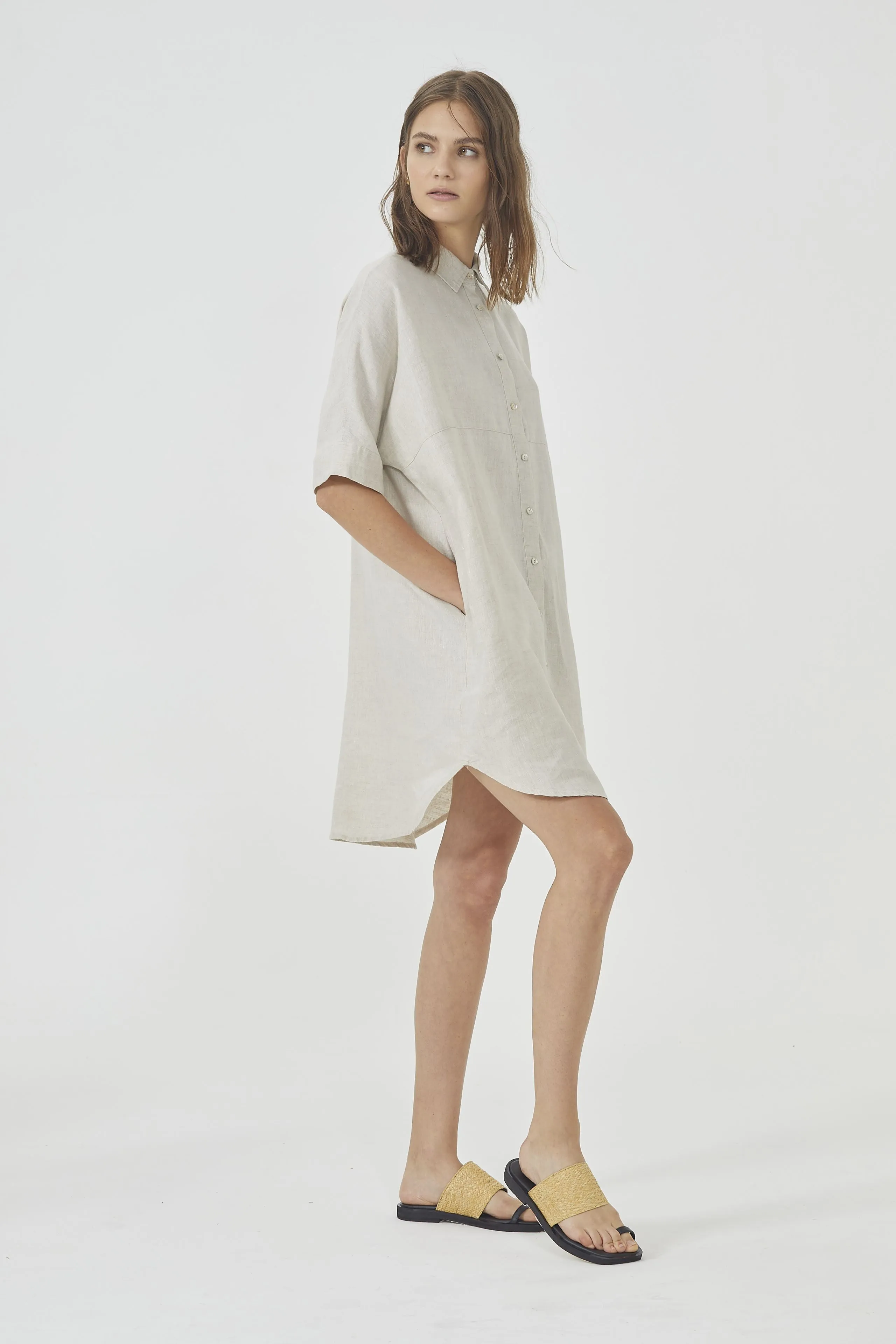 Linen Shirt Dress - Natural