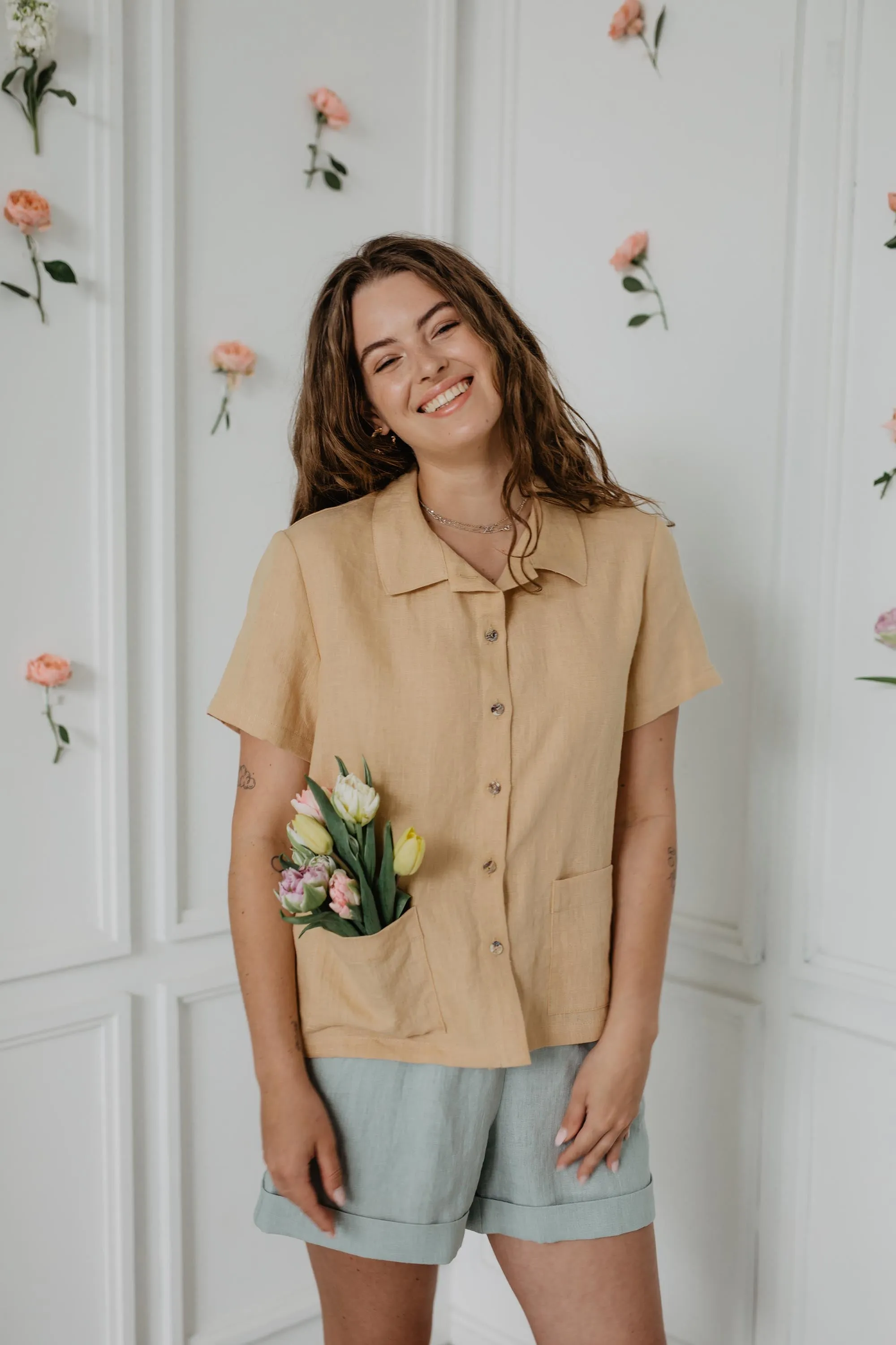 Linen summer shirt SCARLETT by AmourLinen