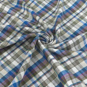 Linen Viscose - Yarn Dyed Check - Khaki, Blue   Purple - SALE