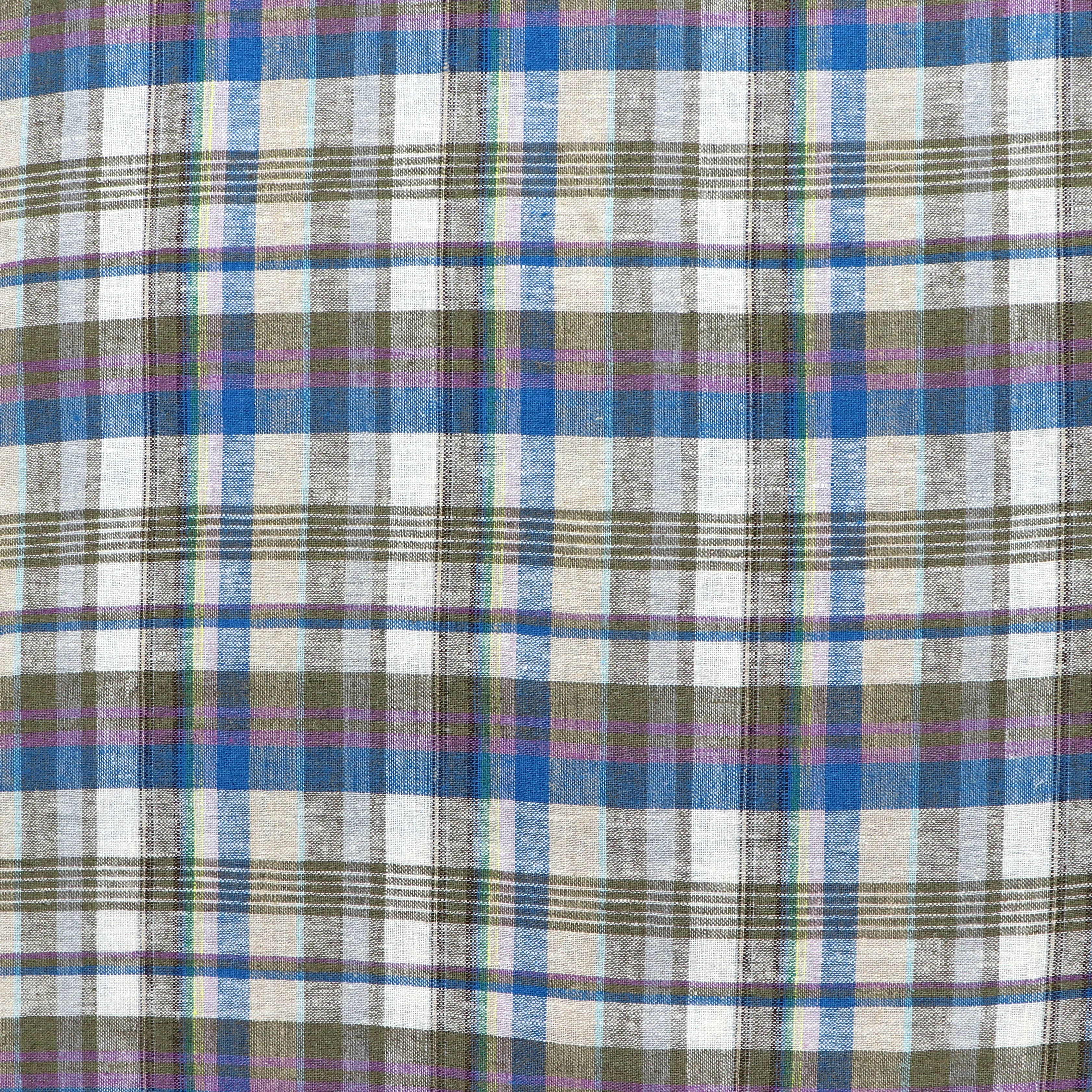 Linen Viscose - Yarn Dyed Check - Khaki, Blue   Purple - SALE