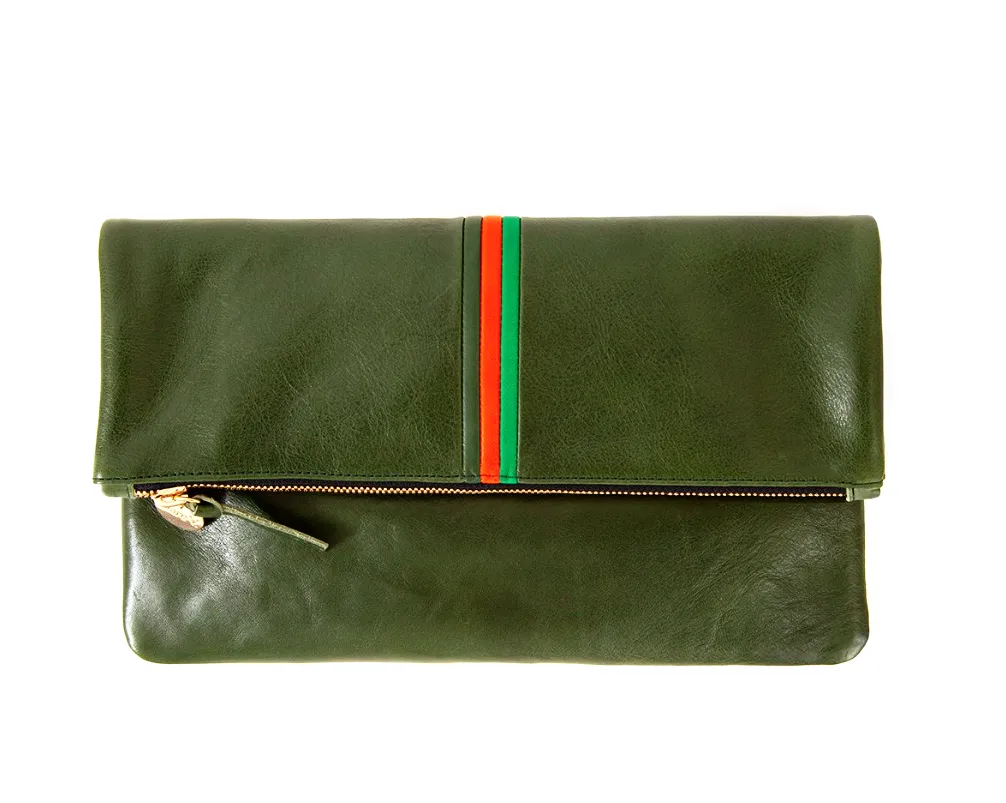 Loden Stripe Foldover Clutch