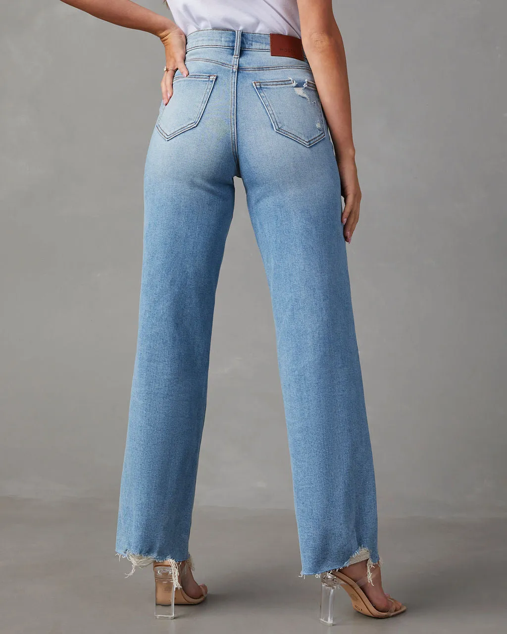 Lohan High Rise Distressed Wide Leg Jeans