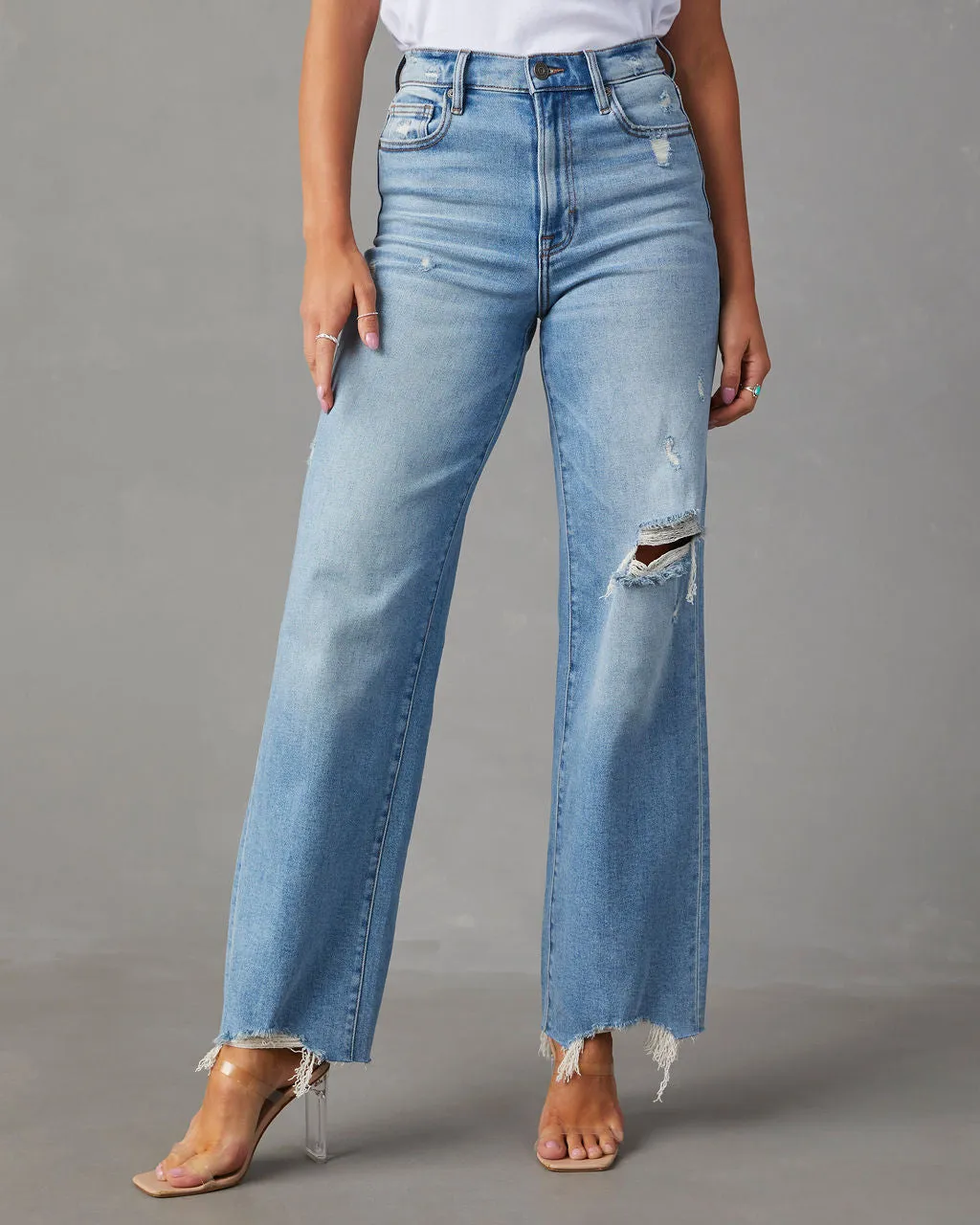 Lohan High Rise Distressed Wide Leg Jeans