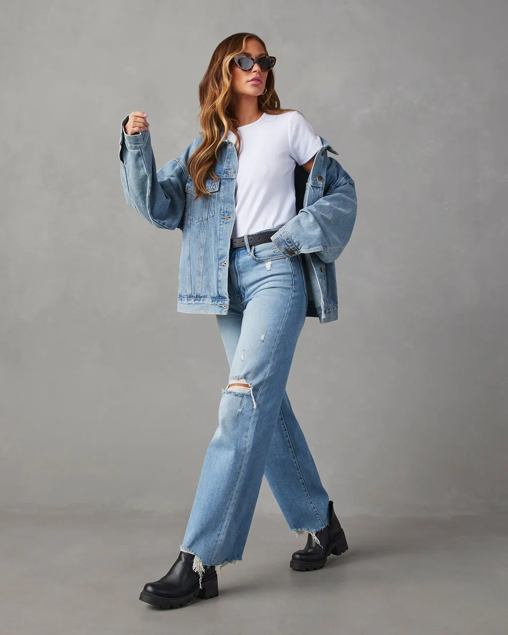 Lohan High Rise Distressed Wide Leg Jeans